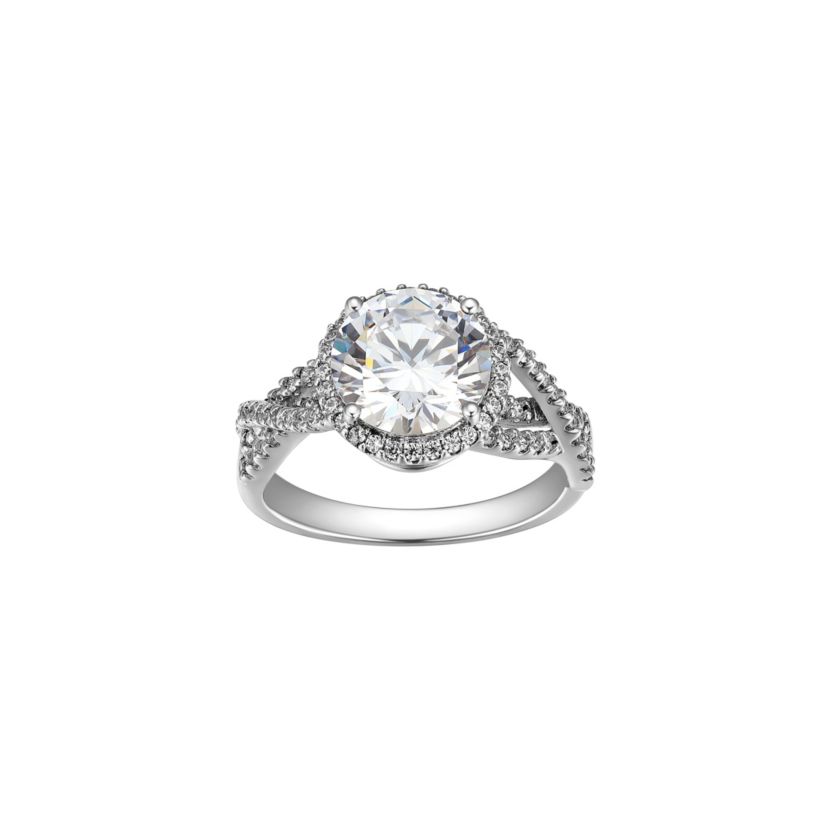 Rhodium Plated Sterling Silver Moissanite Ring