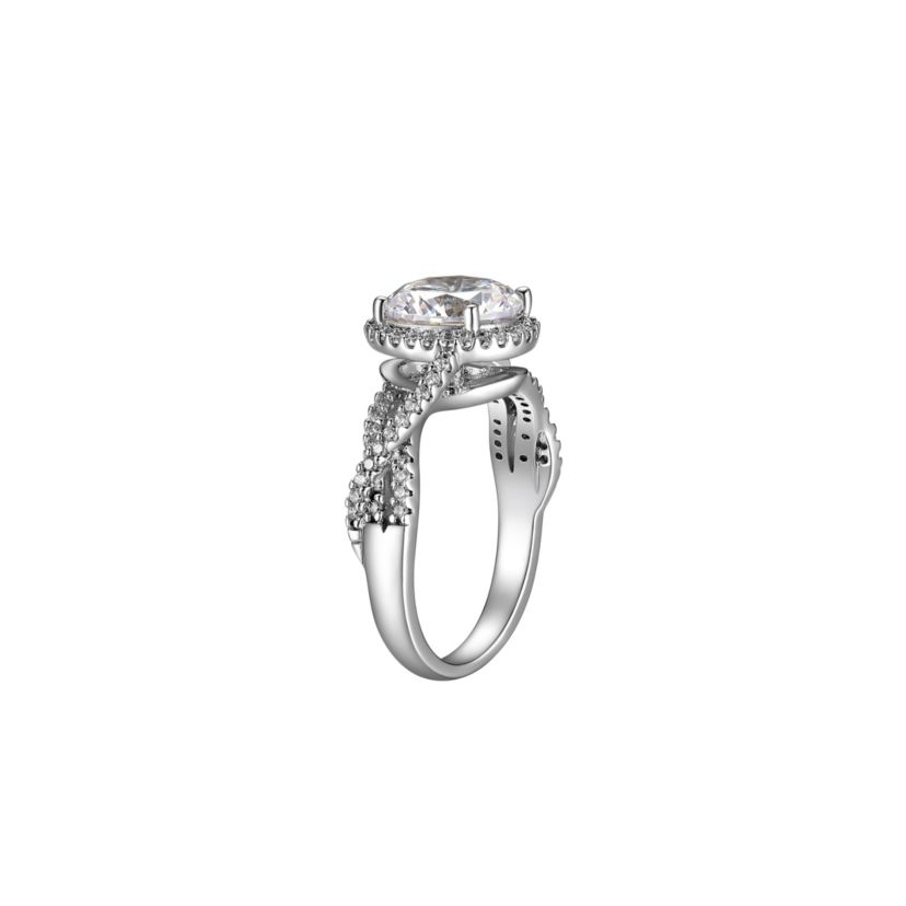 Rhodium Plated Sterling Silver Moissanite Ring