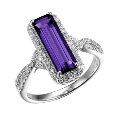 Aurealis Genuine African Amethyst and Created White Topaz Ring in Rhodium-plated Sterling Silver, 7