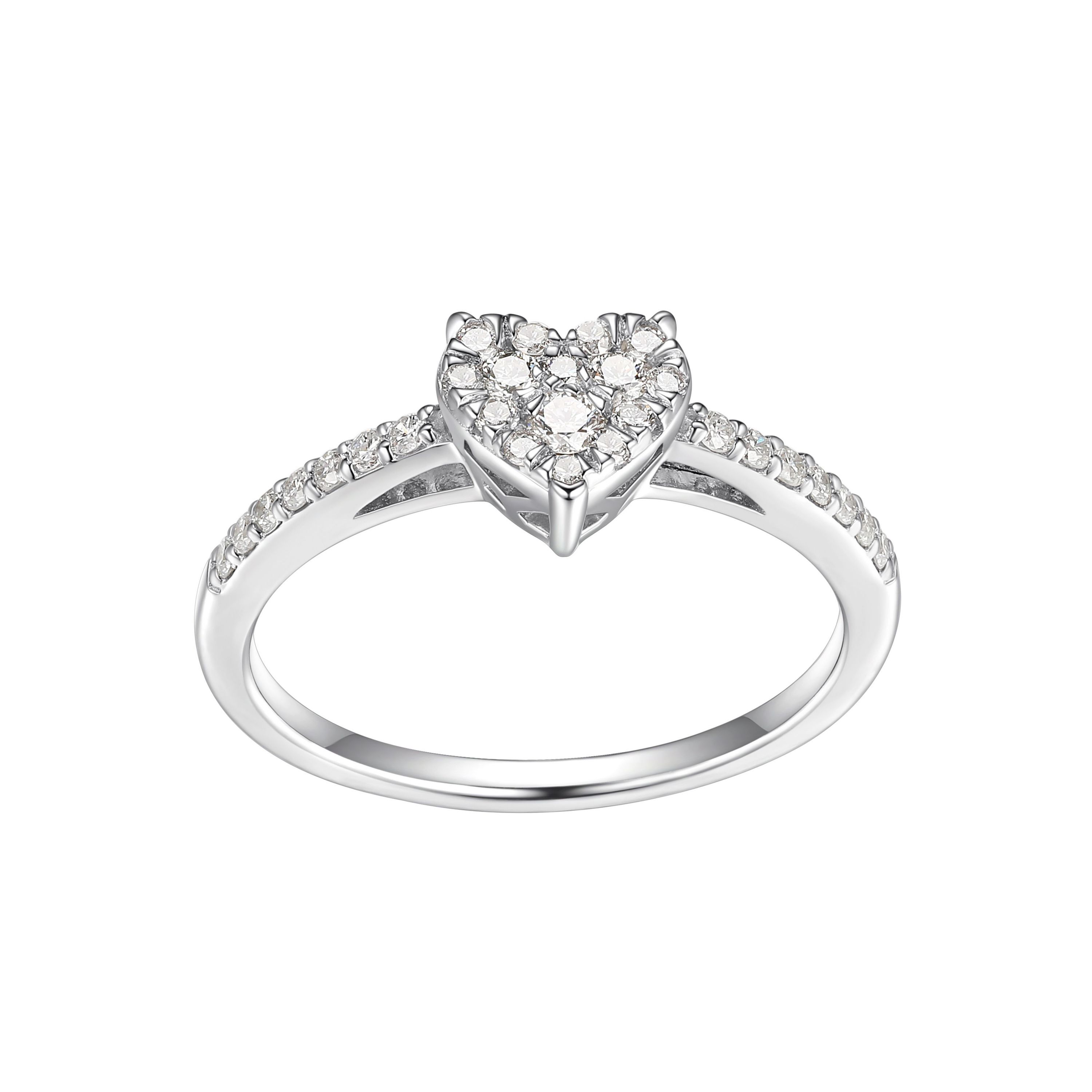 1/3 CT TW Lab Grown Diamond Heart Ring in Rhodium Plated Sterling Silver