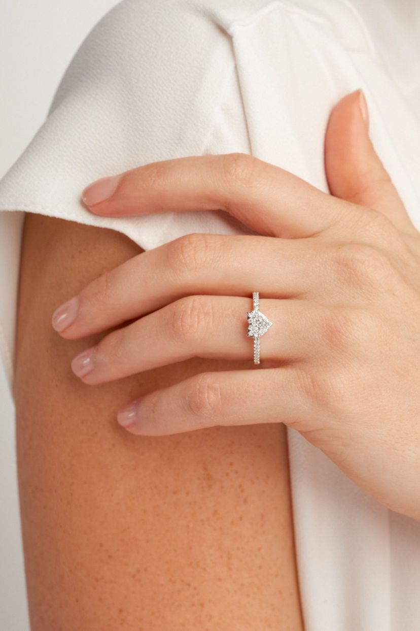 1/3 CT TW Lab Grown Diamond Heart Ring in Rhodium Plated Sterling Silver