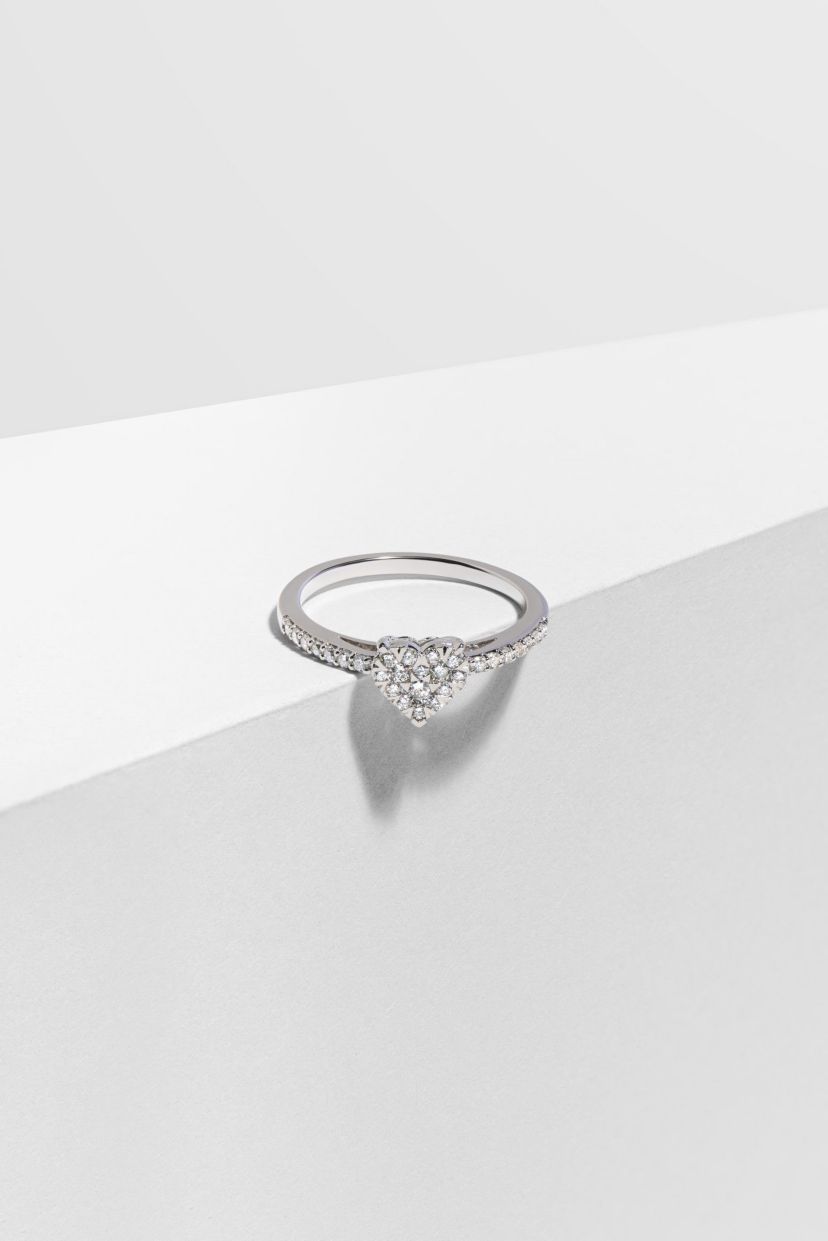 1/3 CT TW Lab Grown Diamond Heart Ring in Rhodium Plated Sterling Silver