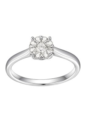 LuxLab 1/3 CT TW Lab Grown Diamond Rhodium Plated Sterling Silver Round Ring, 7