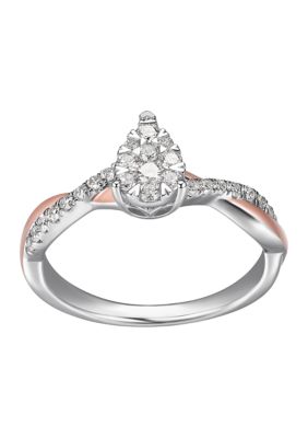 Paj Lab Created Platinum Over Sterling Silver With Rose Accent Pear Shape Ring Featuring Featuring 3/8 Ct Tw Lab Grown Diamond