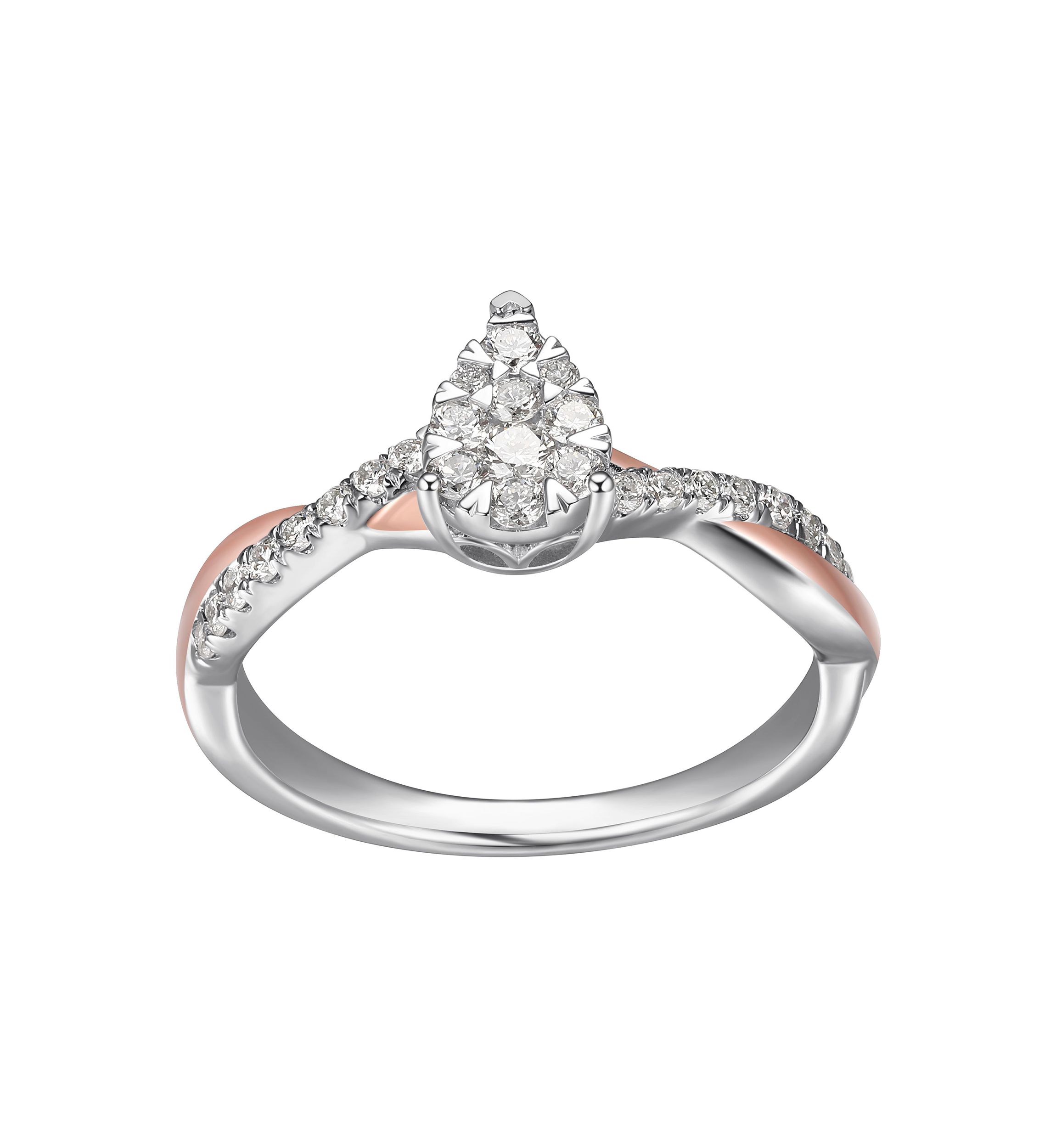 3/8 CT TW Lab Grown Diamond 18k Rose Gold and Rhodium Plated Sterling Silver Pear Shape Ring