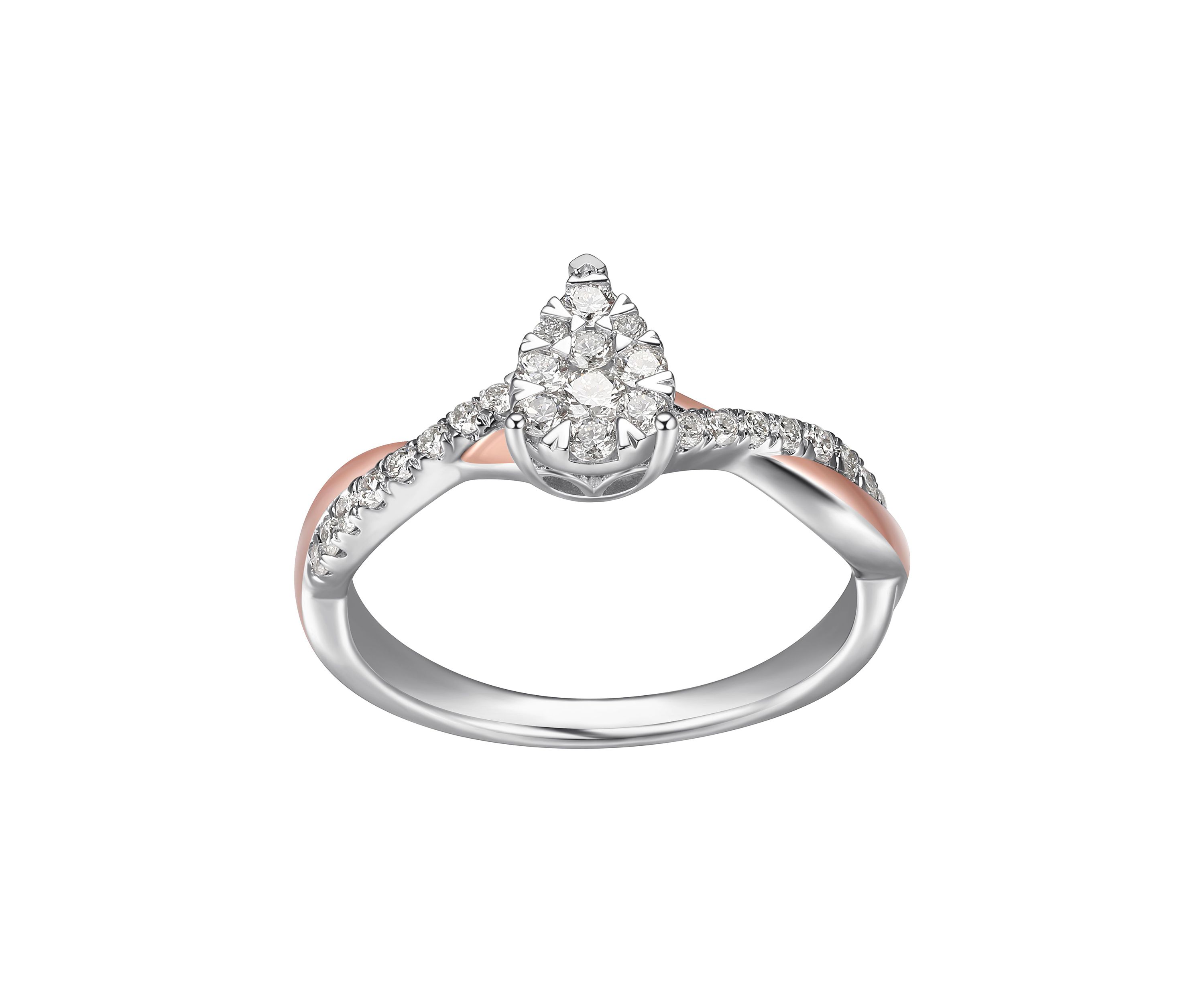 3/8 CT TW Lab Grown Diamond 18k Rose Gold and Rhodium Plated Sterling Silver Pear Shape Ring
