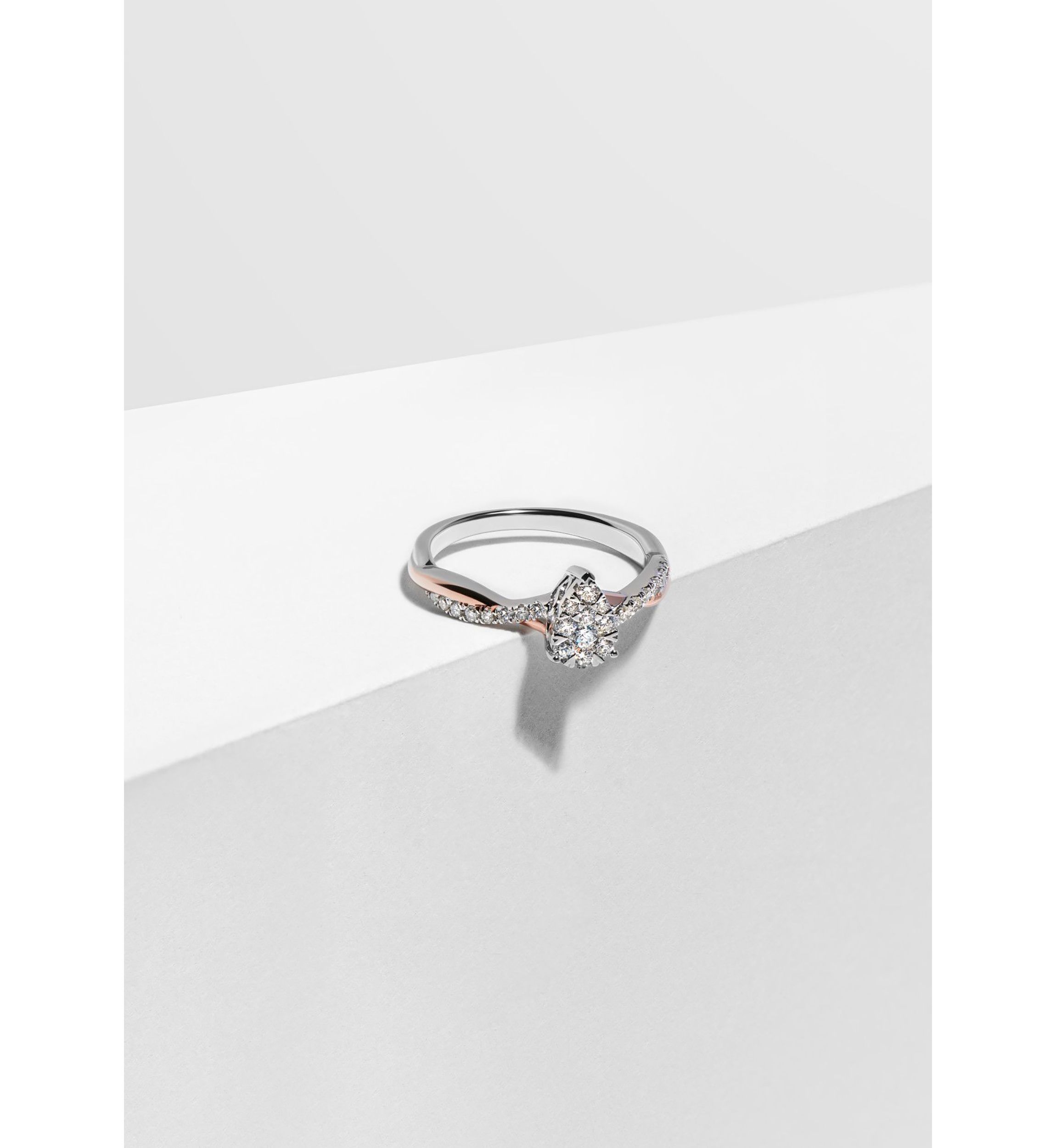 3/8 CT TW Lab Grown Diamond 18k Rose Gold and Rhodium Plated Sterling Silver Pear Shape Ring