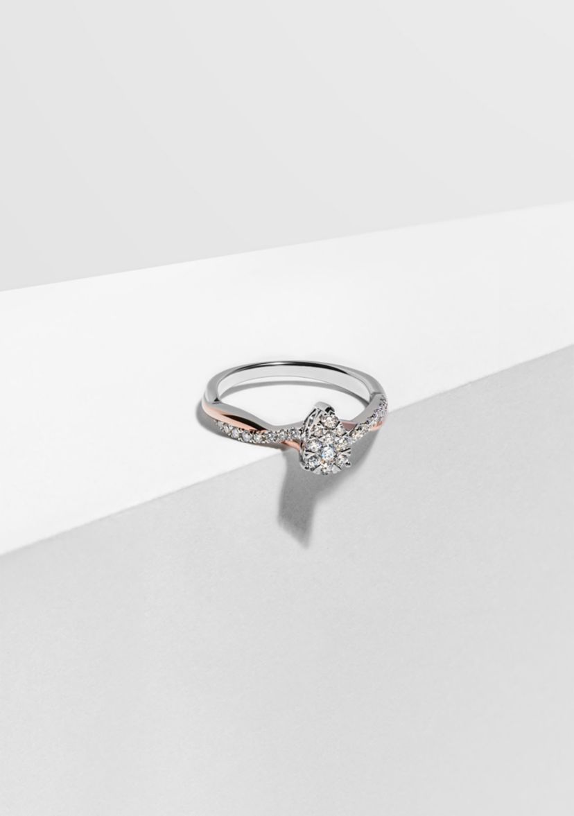 3/8 CT TW Lab Grown Diamond 18k Rose Gold and Rhodium Plated Sterling Silver Pear Shape Ring