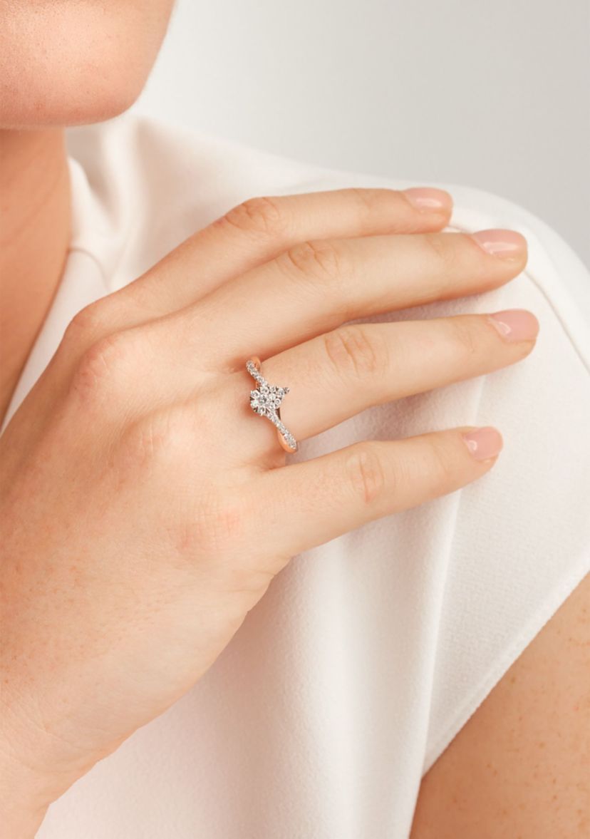 3/8 CT TW Lab Grown Diamond 18k Rose Gold and Rhodium Plated Sterling Silver Pear Shape Ring