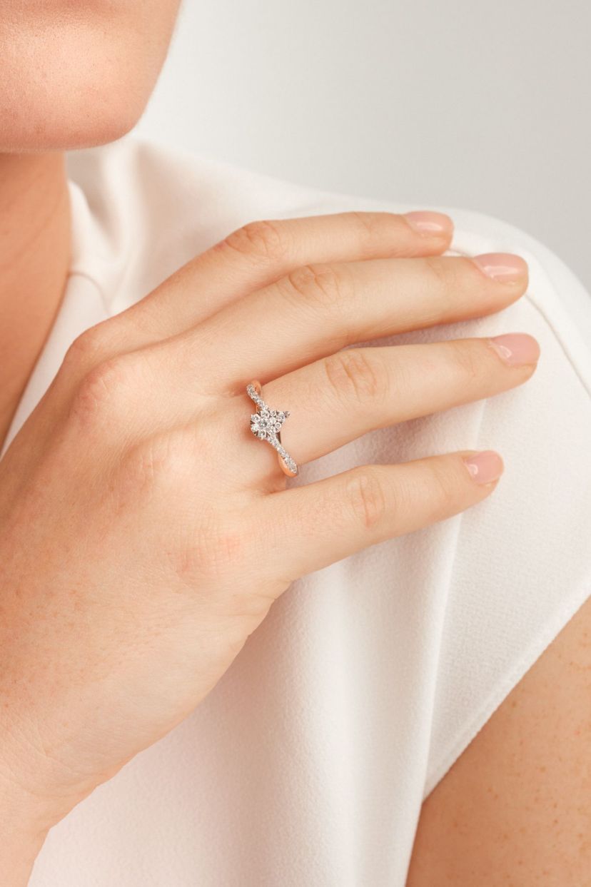 3/8 CT TW Lab Grown Diamond 18k Rose Gold and Rhodium Plated Sterling Silver Pear Shape Ring