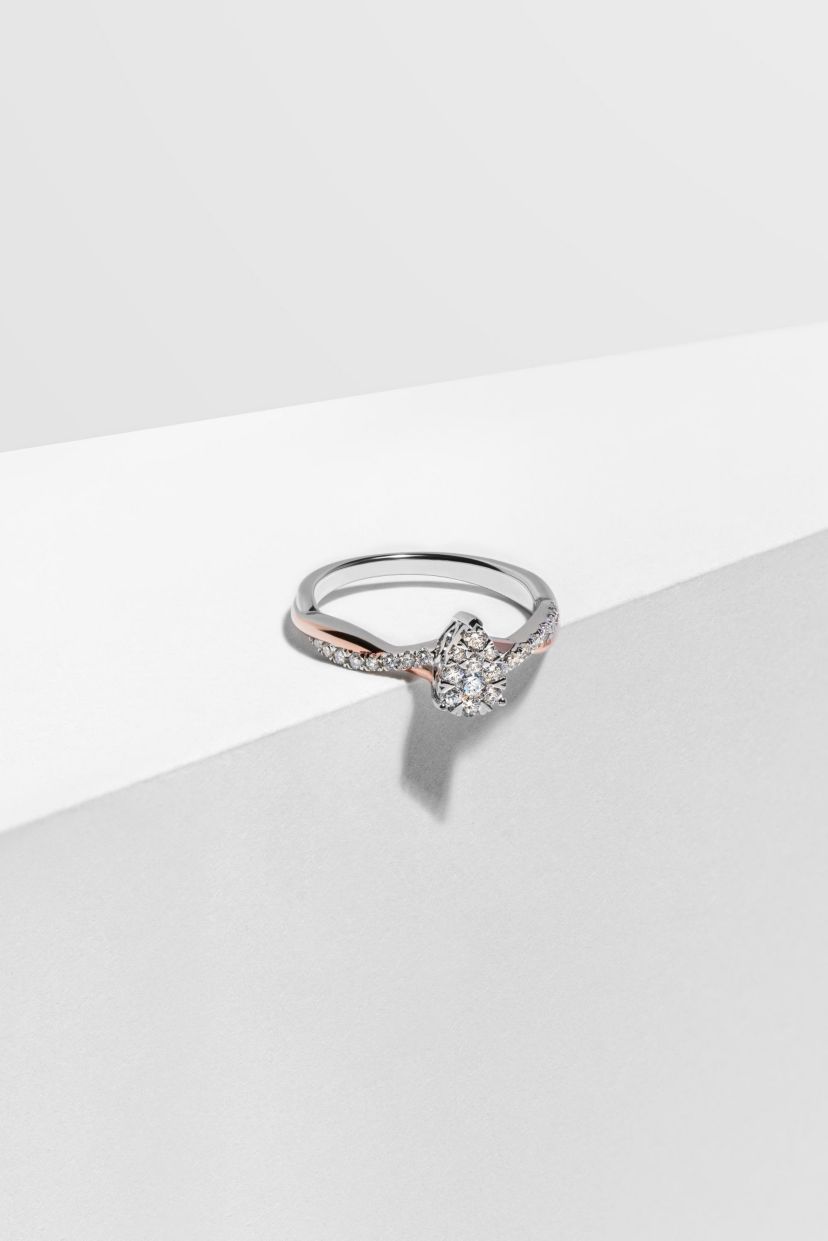 3/8 CT TW Lab Grown Diamond 18k Rose Gold and Rhodium Plated Sterling Silver Pear Shape Ring