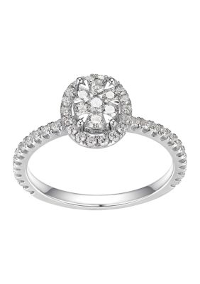 Paj Lab Created Platinum Over Sterling Silver Oval Ring Featuring 5/8 Ct Tw Lab Grown Diamond
