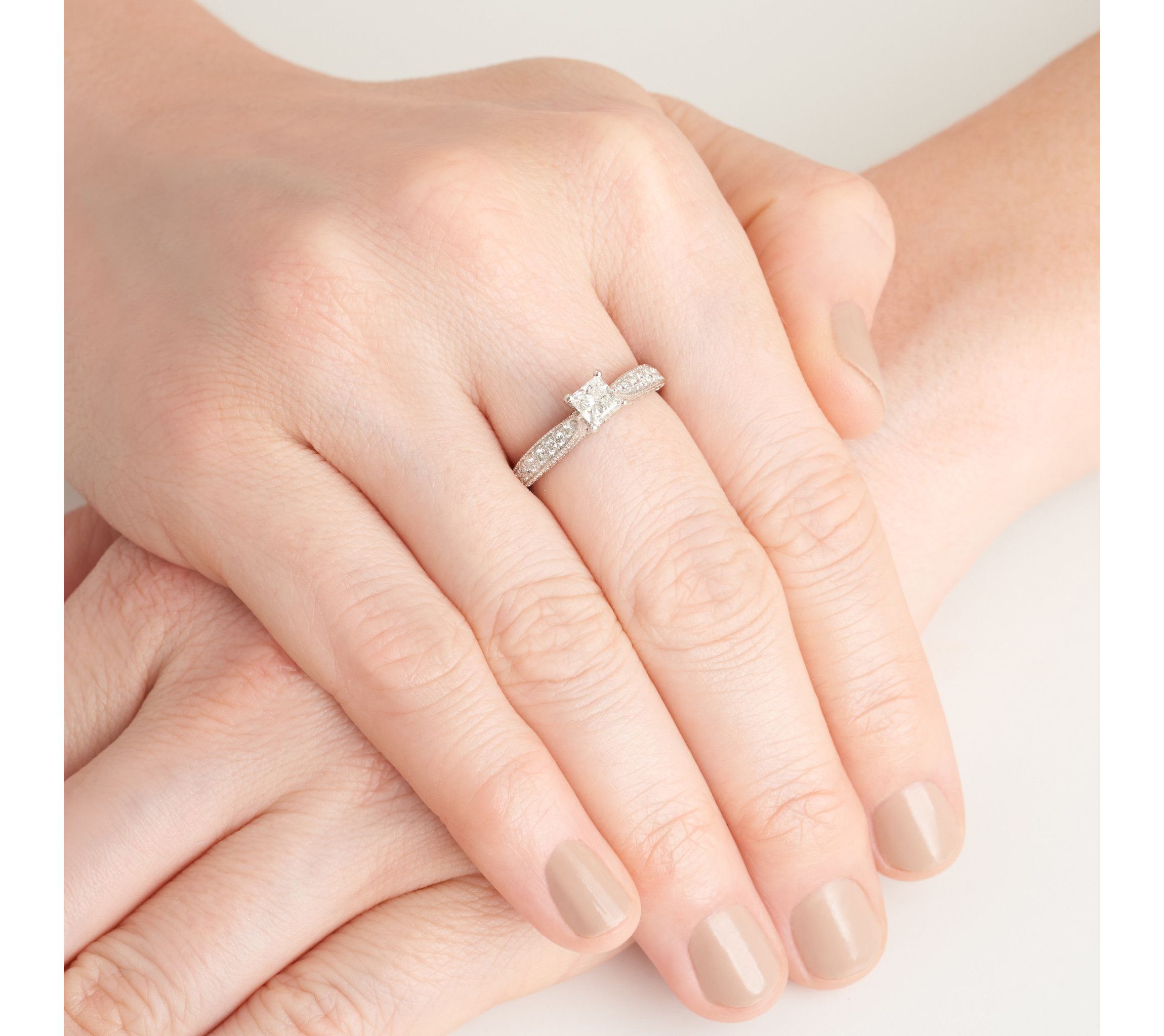 Lab Created 3/4 CT TW Lab Grown Diamond Engagement Ring in Rhodium Over Sterling Silver