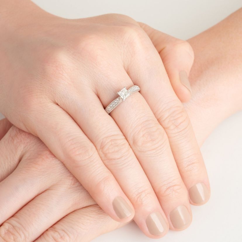 Lab Created 3/4 CT TW Lab Grown Diamond Engagement Ring in Rhodium Over Sterling Silver