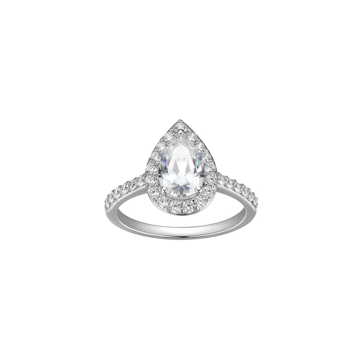 Pear Shaped Moissanite Ring in 18k Gold or Rhodium Plated Sterling Silver