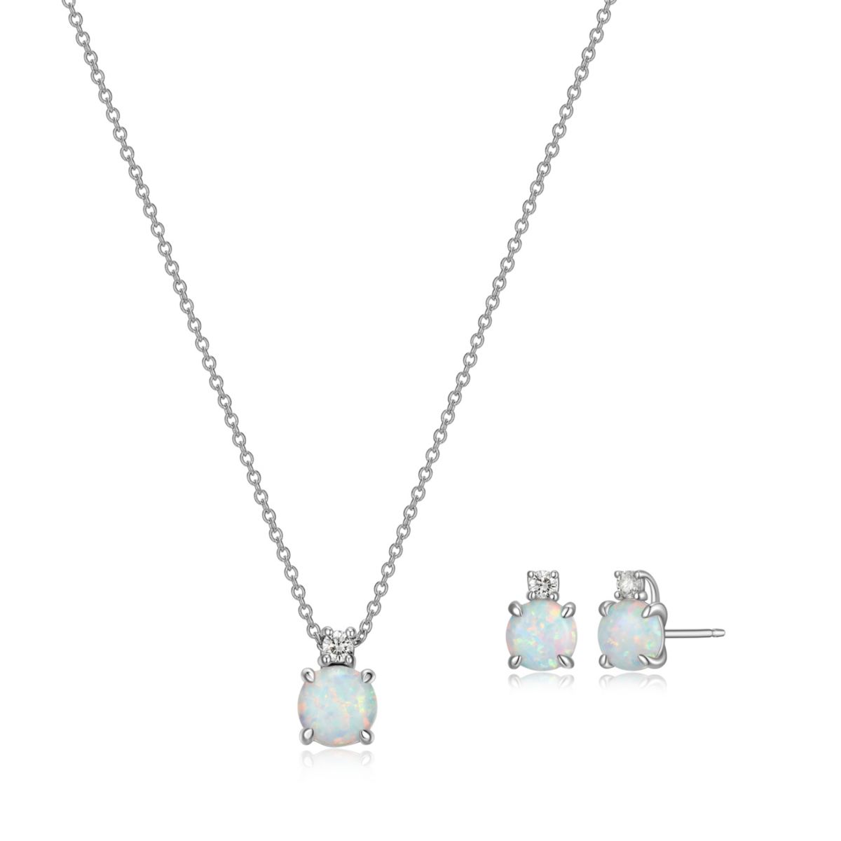 Created Opal Necklace and Earring Set in Sterling Silver