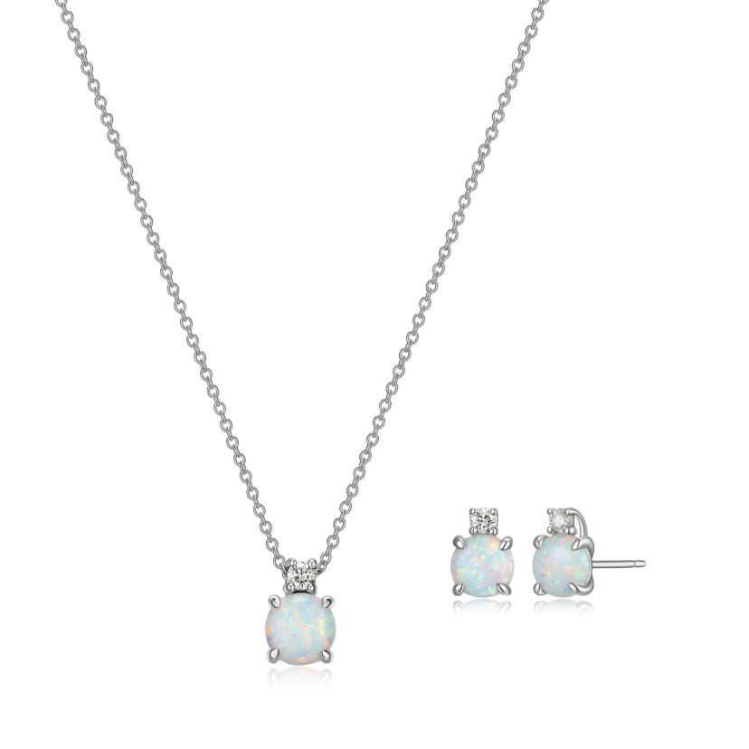 Created Opal Necklace and Earring Set in Sterling Silver