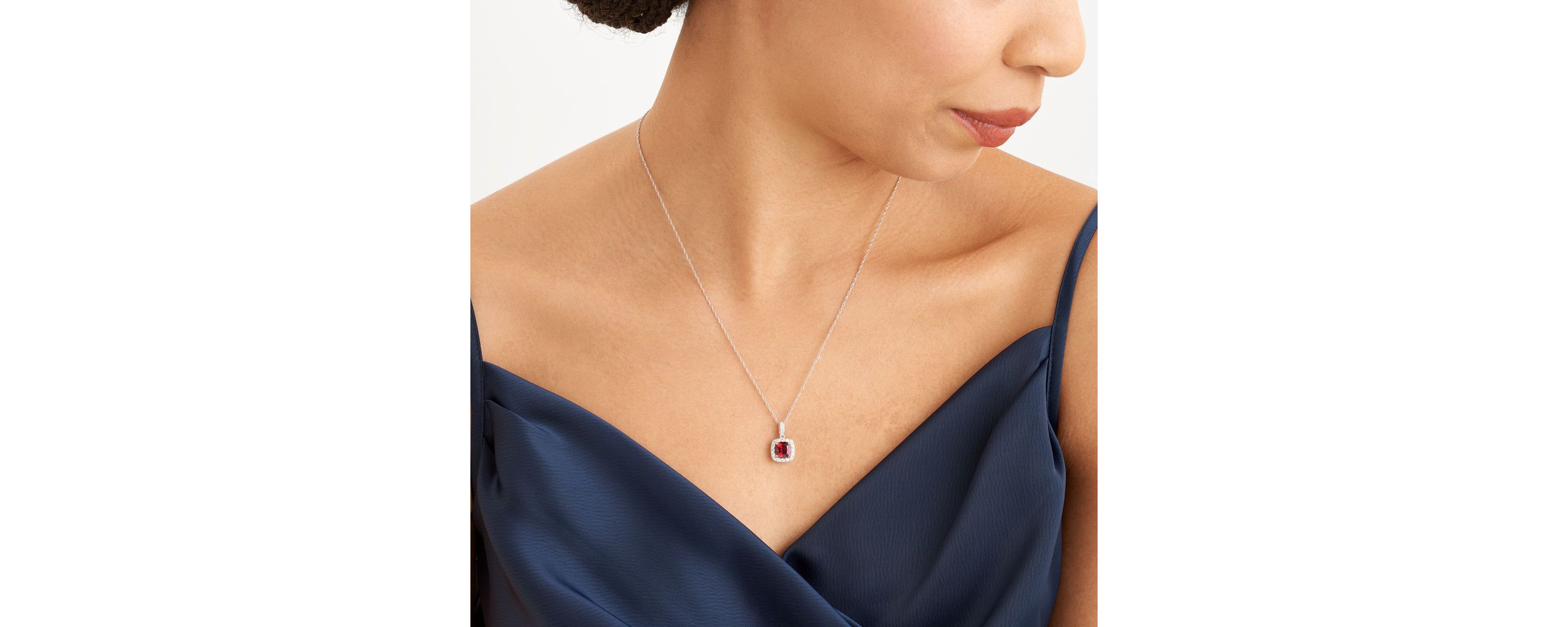 Created Ruby and Created White Sapphire Cushion Halo Necklace and Earring Set in Sterling Silver