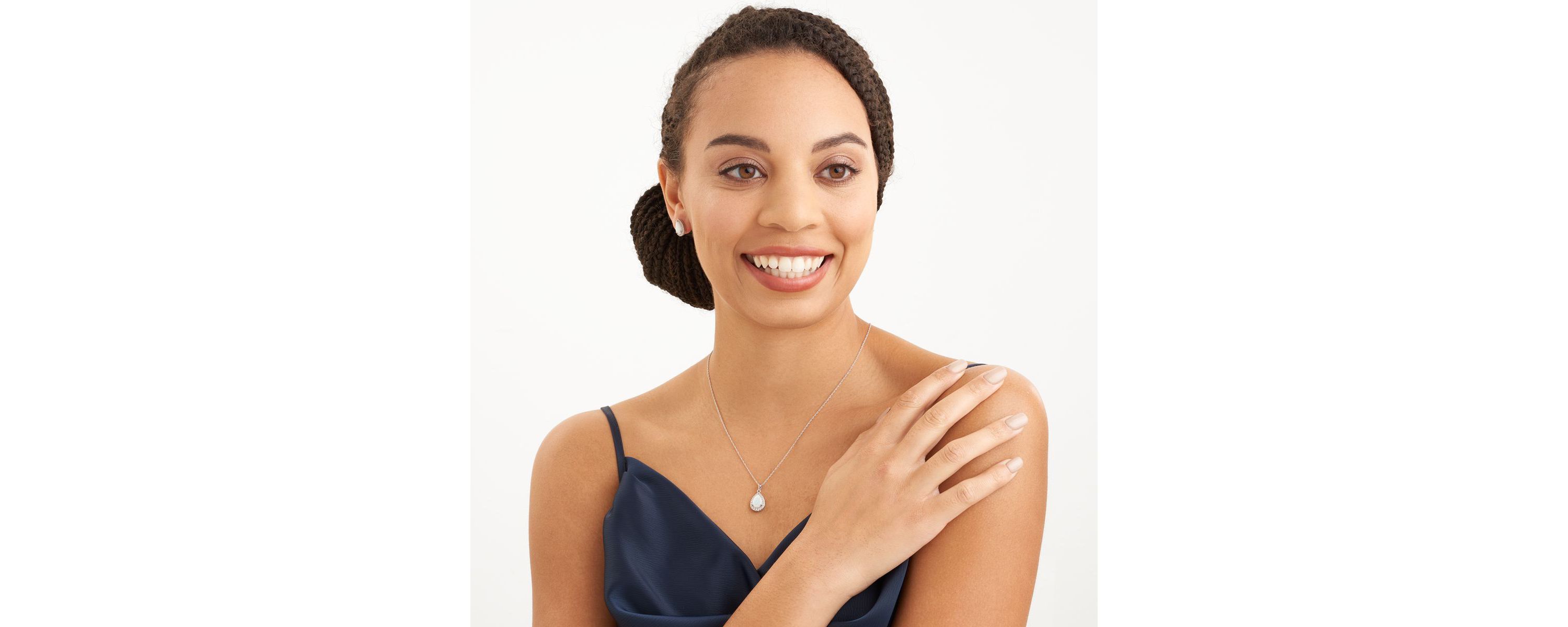Created Opal and Created White Sapphire Pear Halo Necklace and Earring Set in Sterling Silver