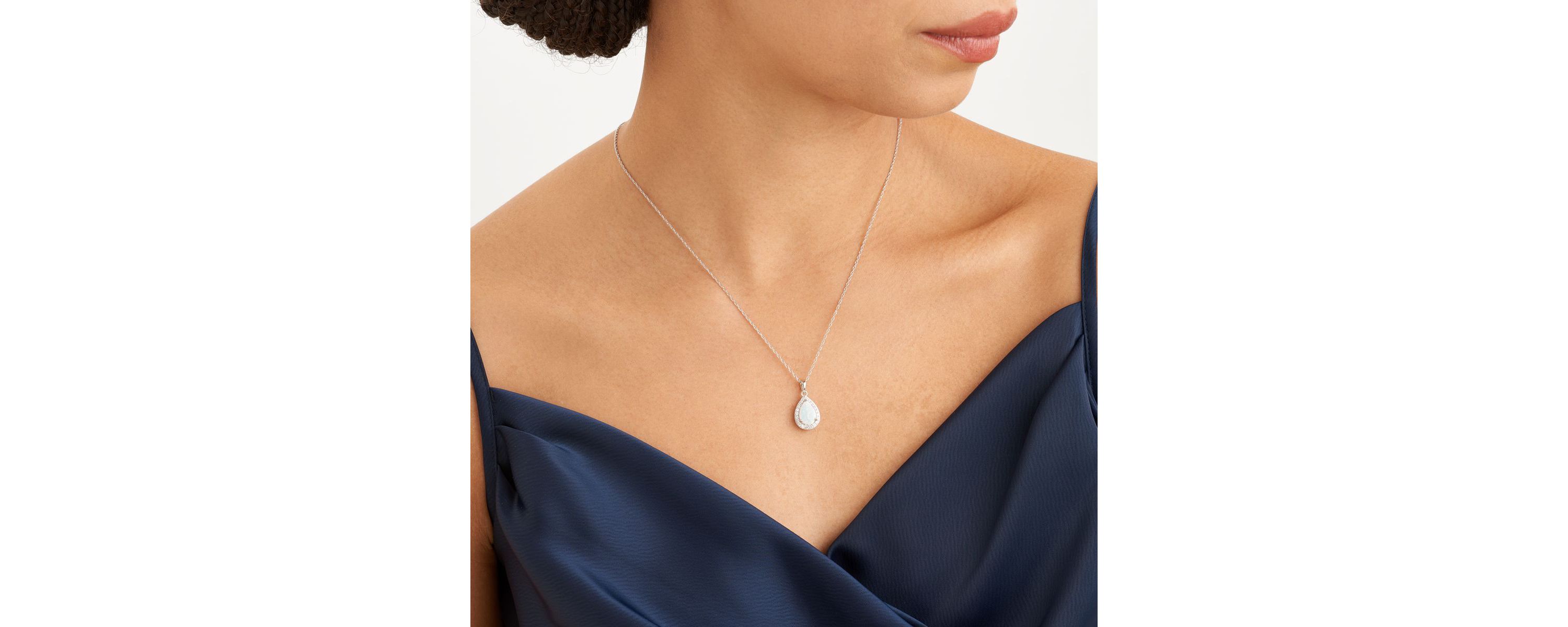 Created Opal and Created White Sapphire Pear Halo Necklace and Earring Set in Sterling Silver