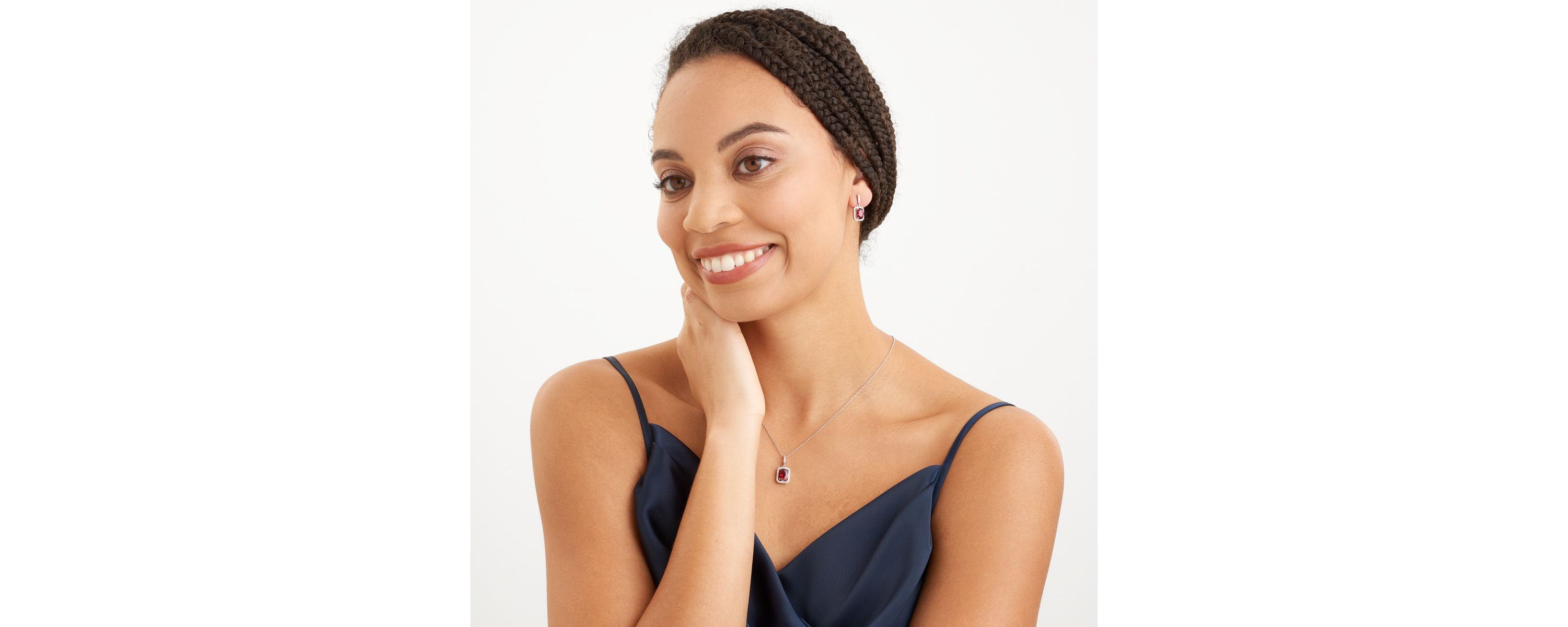 Created Ruby and Created White Sapphire Halo Necklace and Earring Set in Sterling Silver