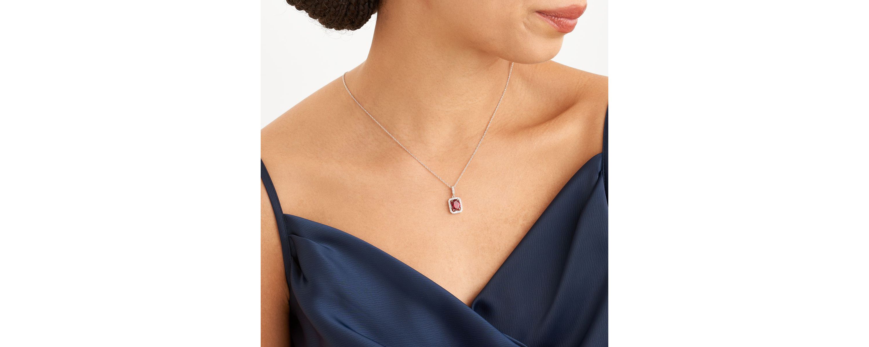 Created Ruby and Created White Sapphire Halo Necklace and Earring Set in Sterling Silver