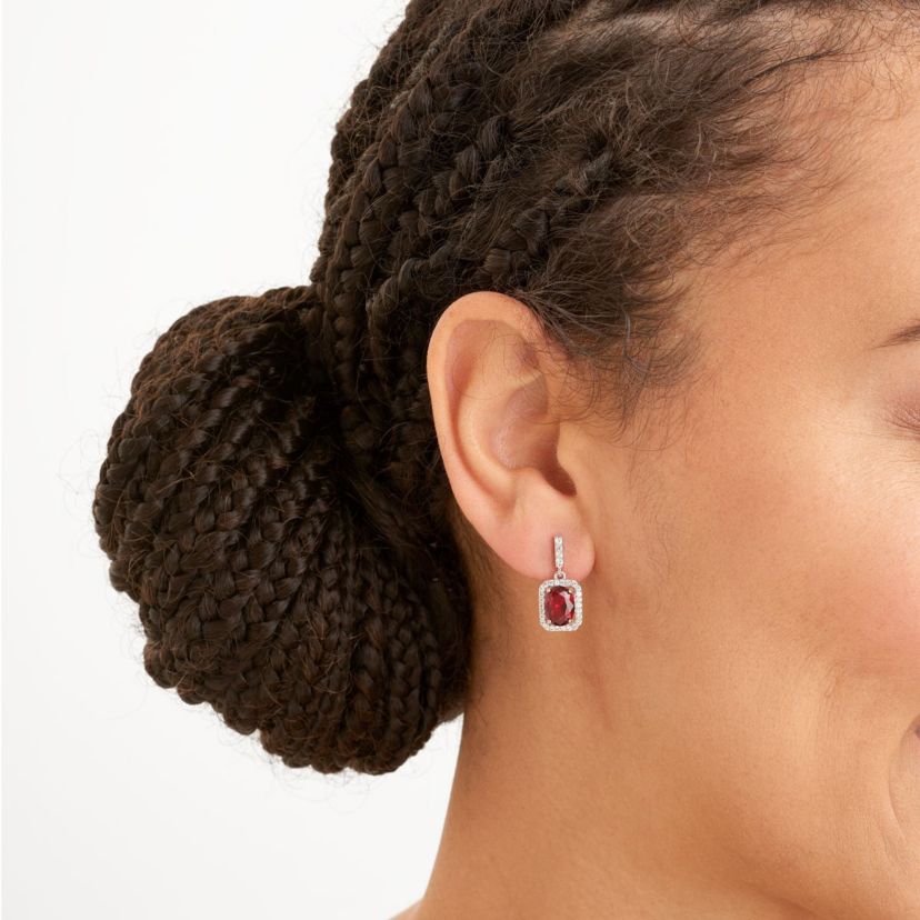 Created Ruby and Created White Sapphire Halo Necklace and Earring Set in Sterling Silver