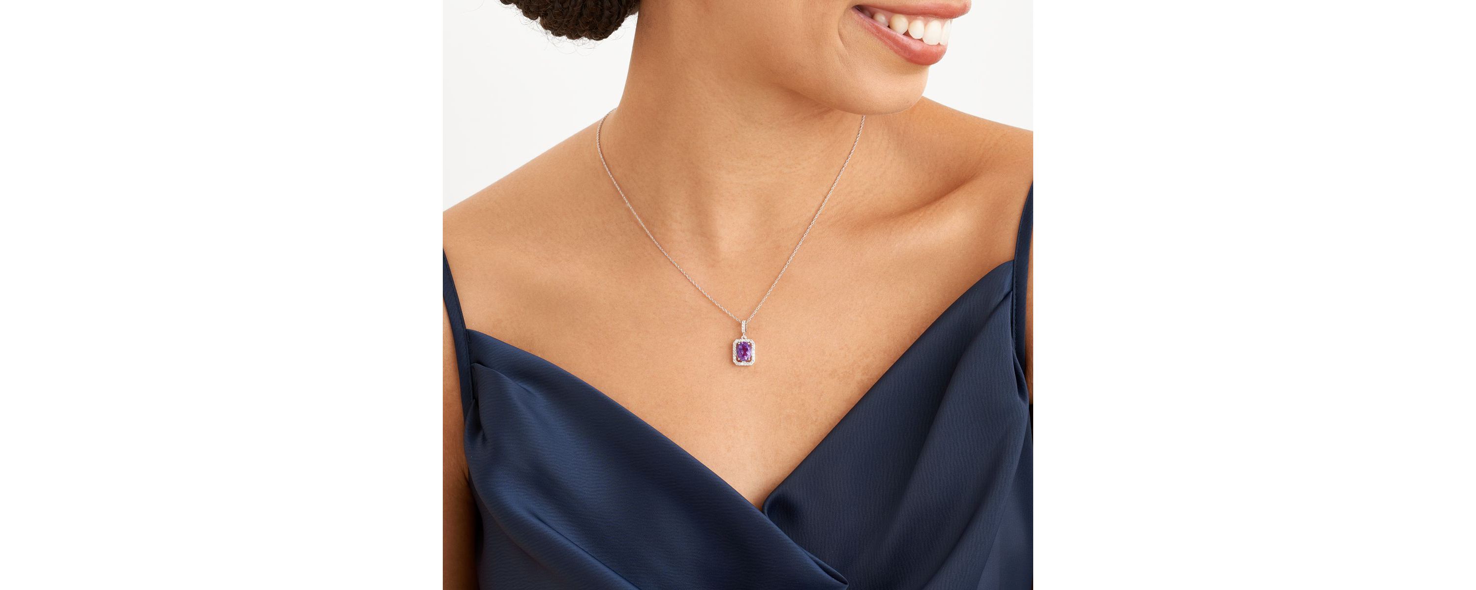 Genuine African Amethyst and Created White Sapphire Halo Necklace and Earring Set in Sterling Silver