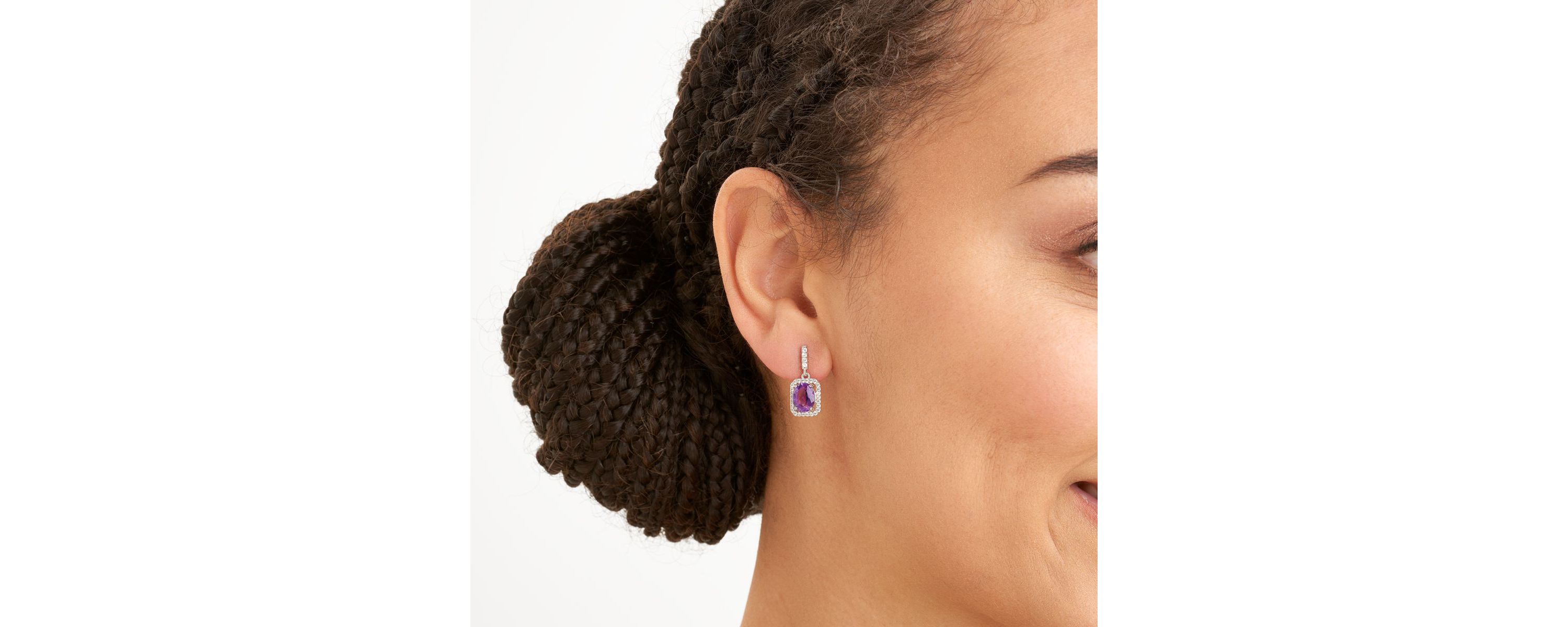 Genuine African Amethyst and Created White Sapphire Halo Necklace and Earring Set in Sterling Silver