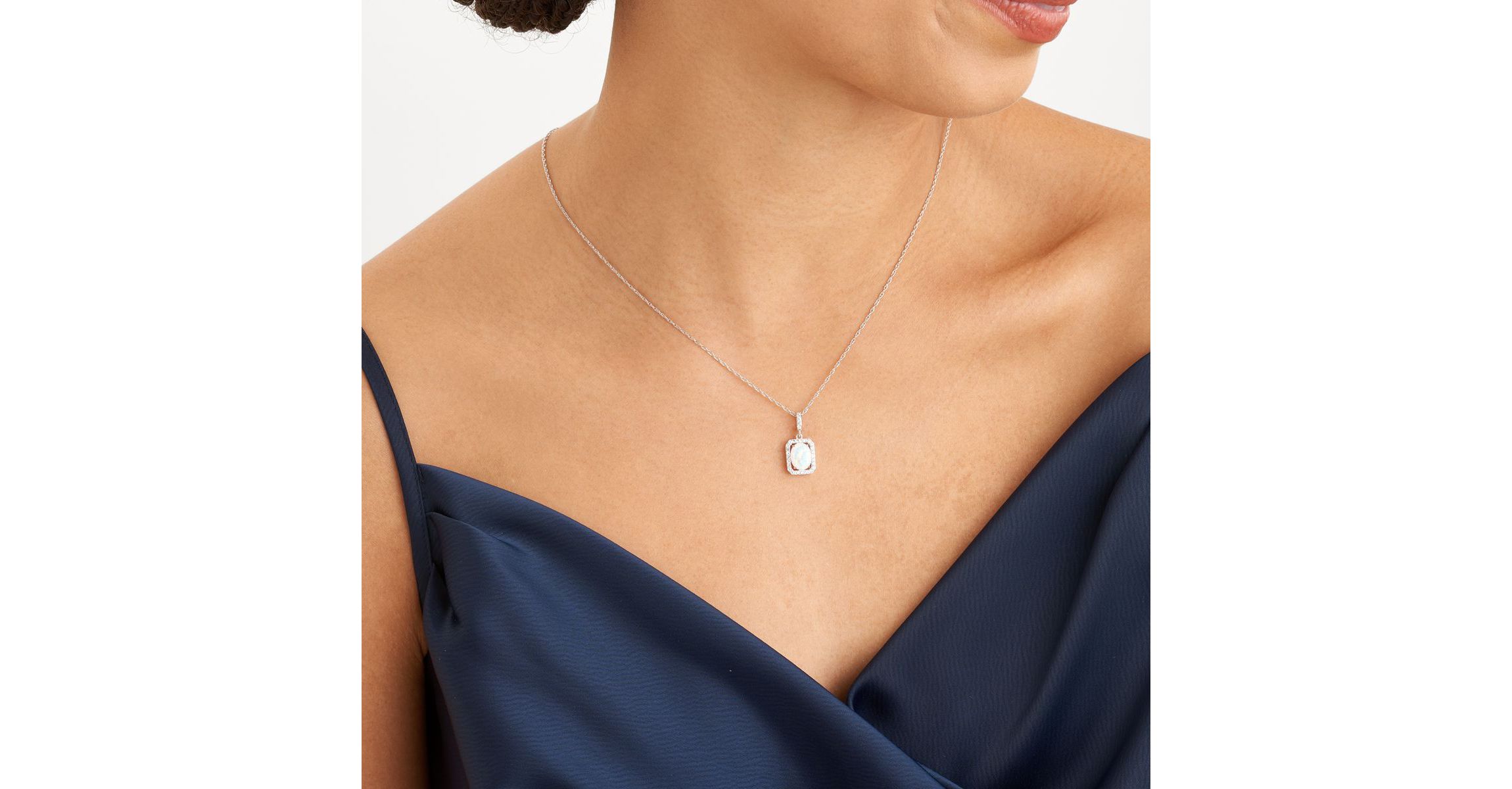 Created Opal and Created White Sapphire Halo Necklace and Earring Set in Sterling Silver