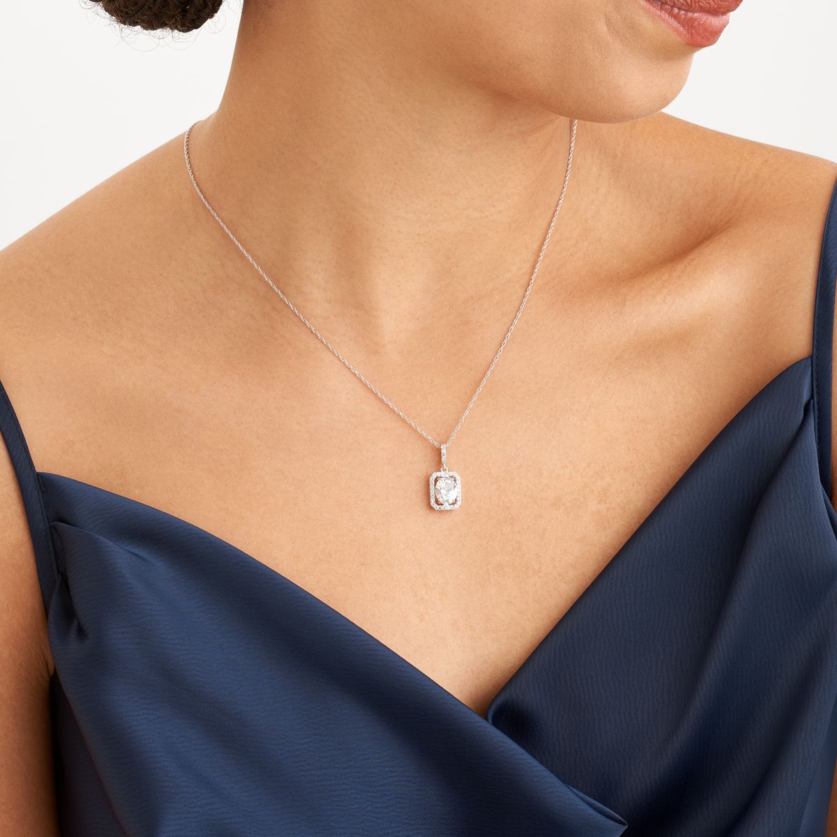 Created White Sapphire Halo Necklace and Earring Set in Sterling Silver