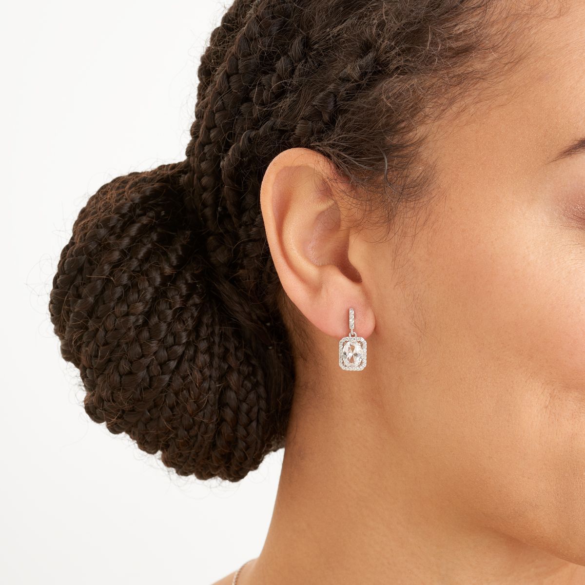 Created White Sapphire Halo Necklace and Earring Set in Sterling Silver