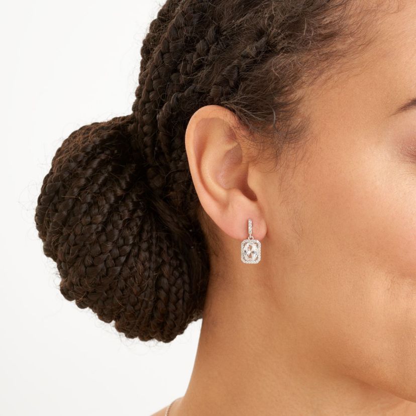 Created White Sapphire Halo Necklace and Earring Set in Sterling Silver