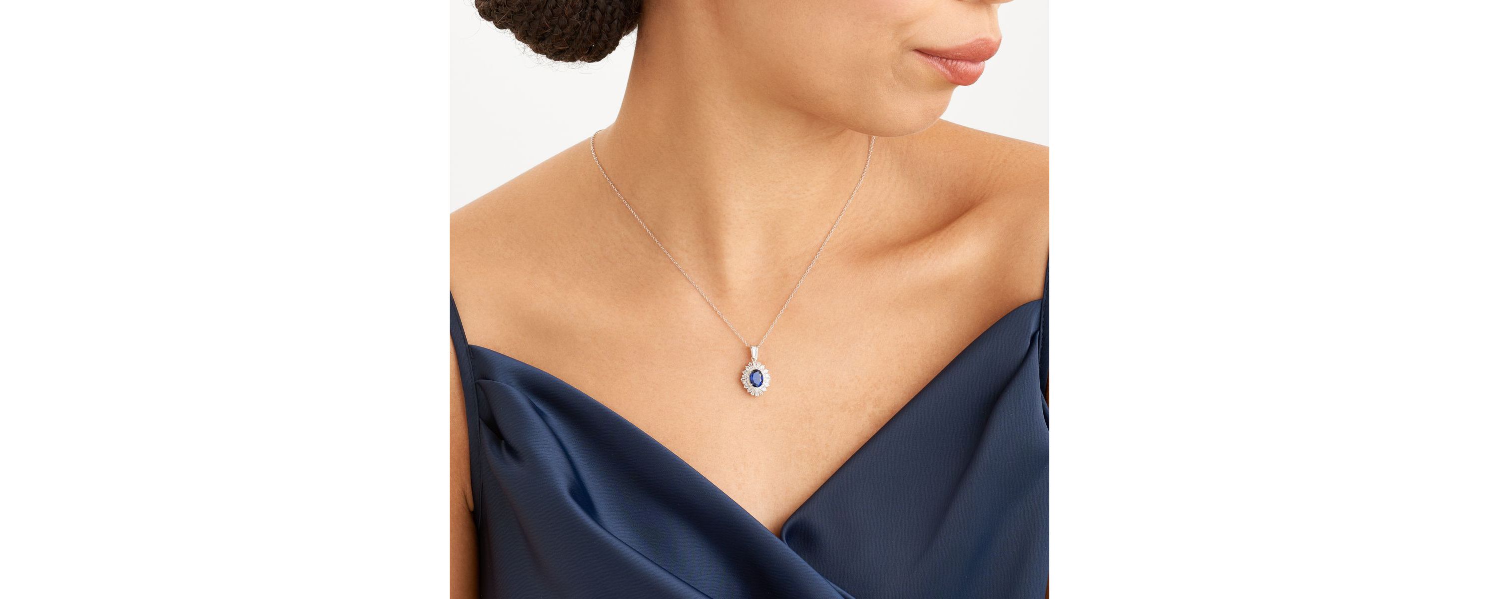 Created Blue and White Sapphire Double Halo Necklace and Earring Set in Sterling Silver