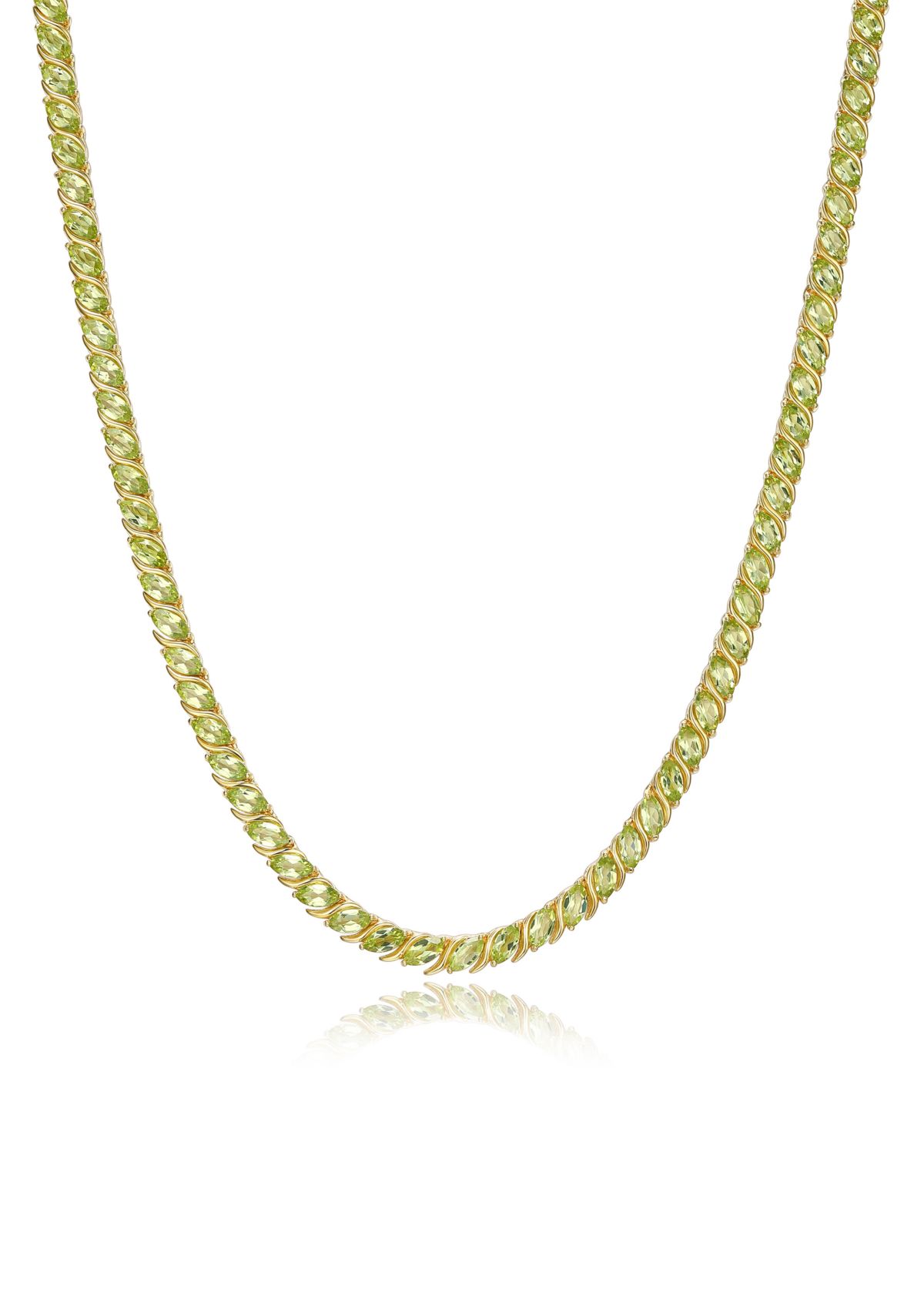 18 Karat Yellow Gold Plated Sterling Silver Genuine Gemstone Marquise Wave Tennis Necklace , 18 Inches