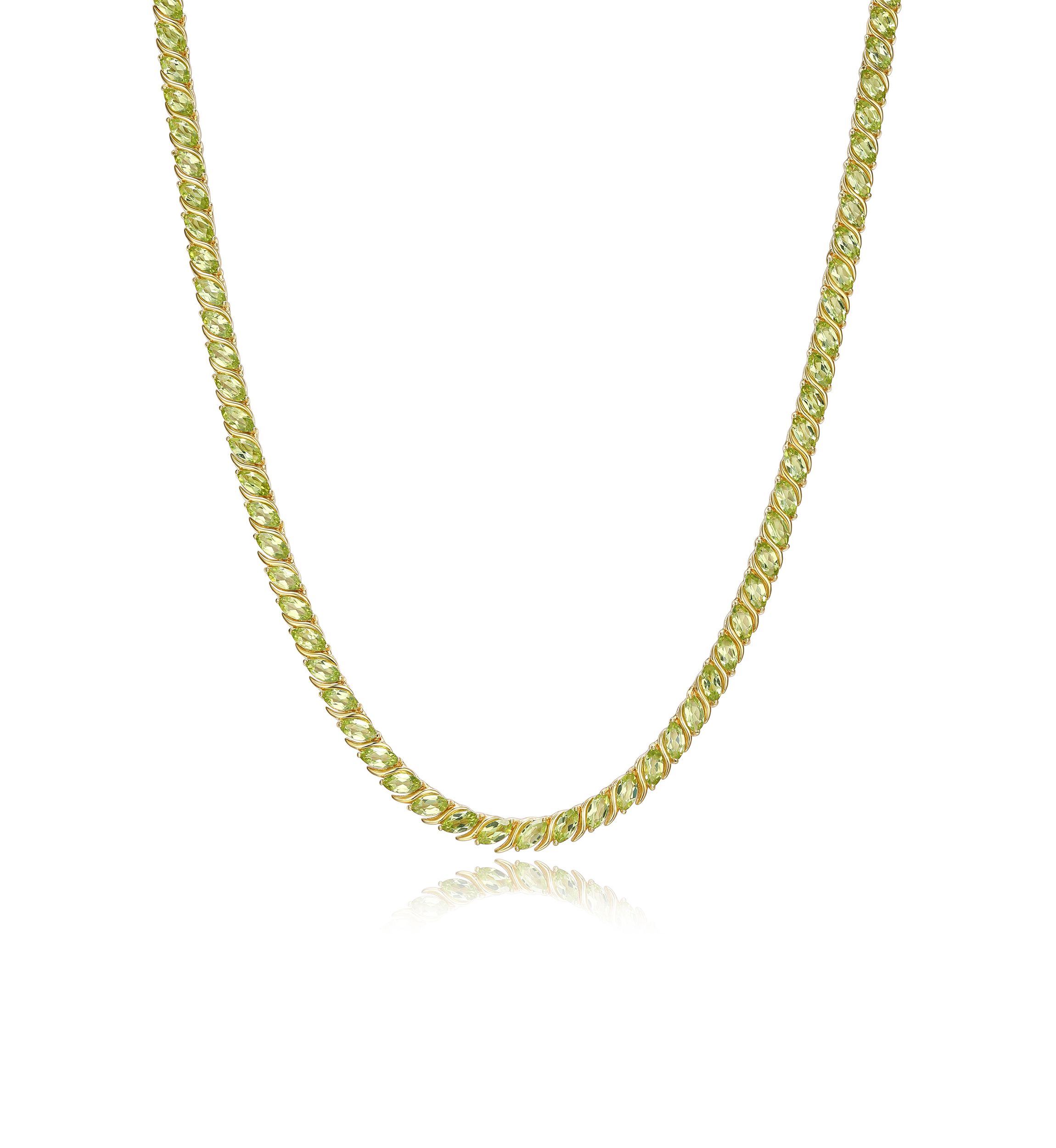 18 Karat Yellow Gold Plated Sterling Silver Genuine Gemstone Marquise Wave Tennis Necklace , 18 Inches