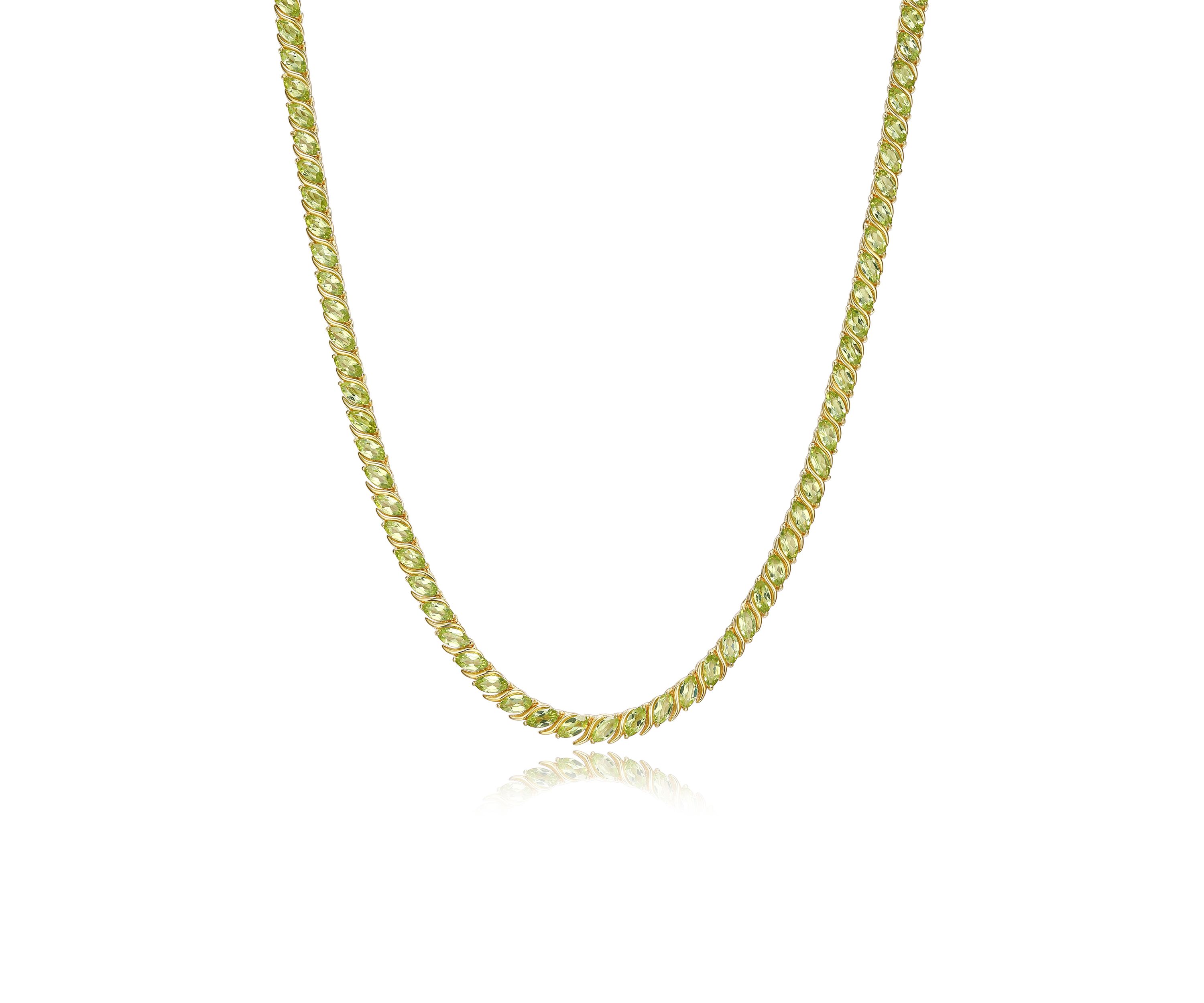18 Karat Yellow Gold Plated Sterling Silver Genuine Gemstone Marquise Wave Tennis Necklace , 18 Inches
