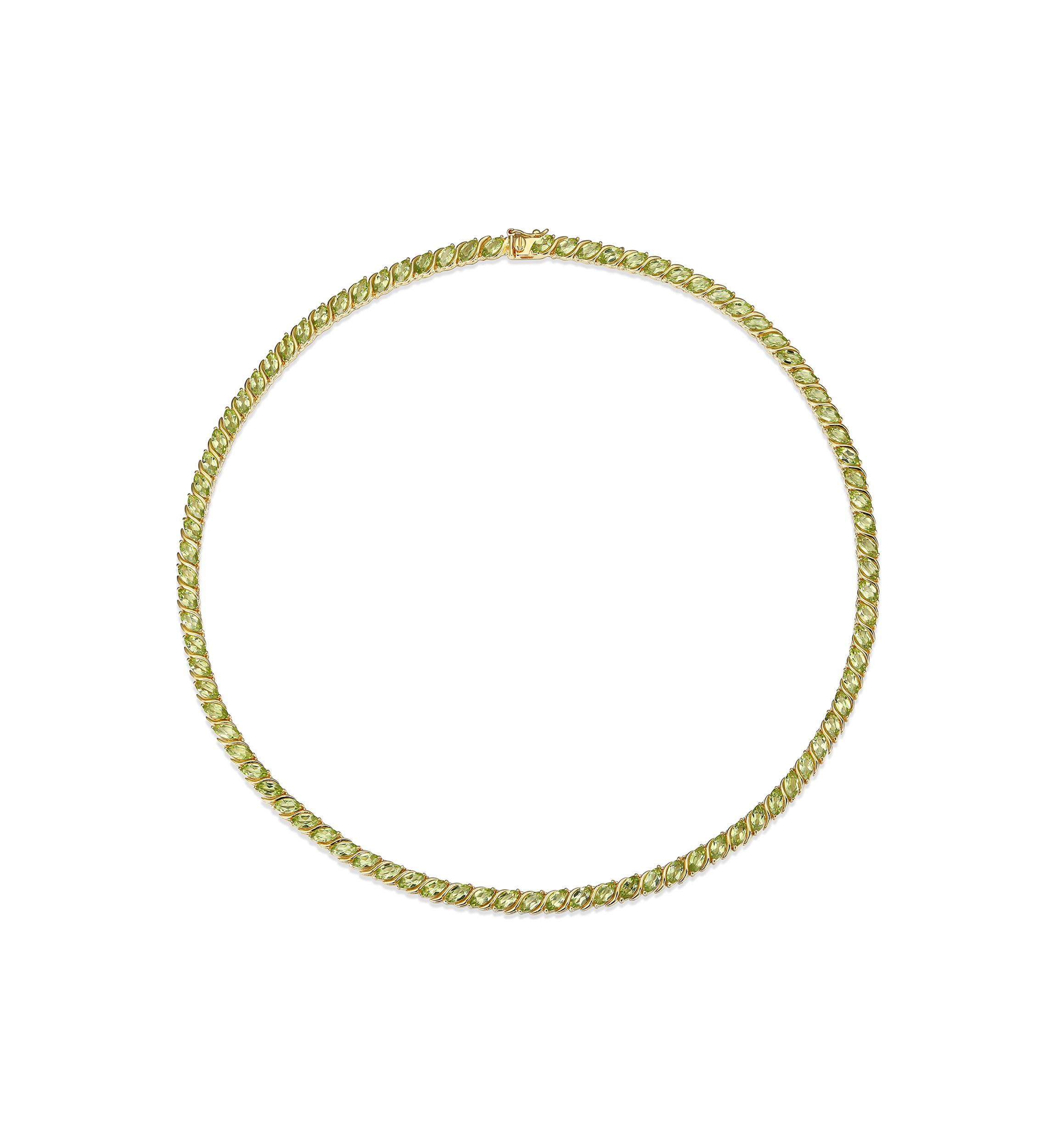 18 Karat Yellow Gold Plated Sterling Silver Genuine Gemstone Marquise Wave Tennis Necklace , 18 Inches