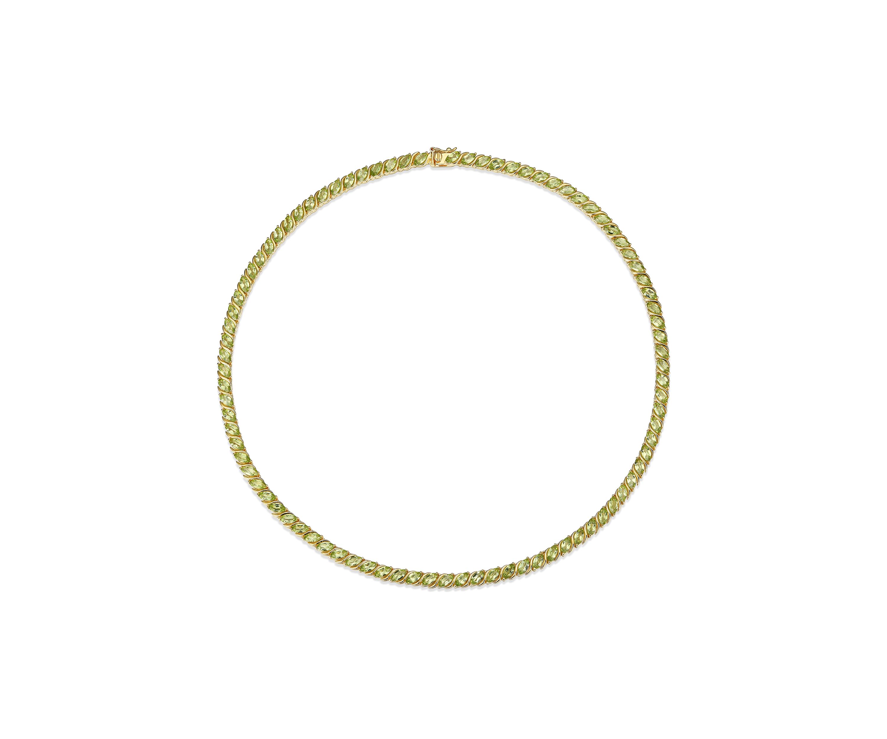 18 Karat Yellow Gold Plated Sterling Silver Genuine Gemstone Marquise Wave Tennis Necklace , 18 Inches
