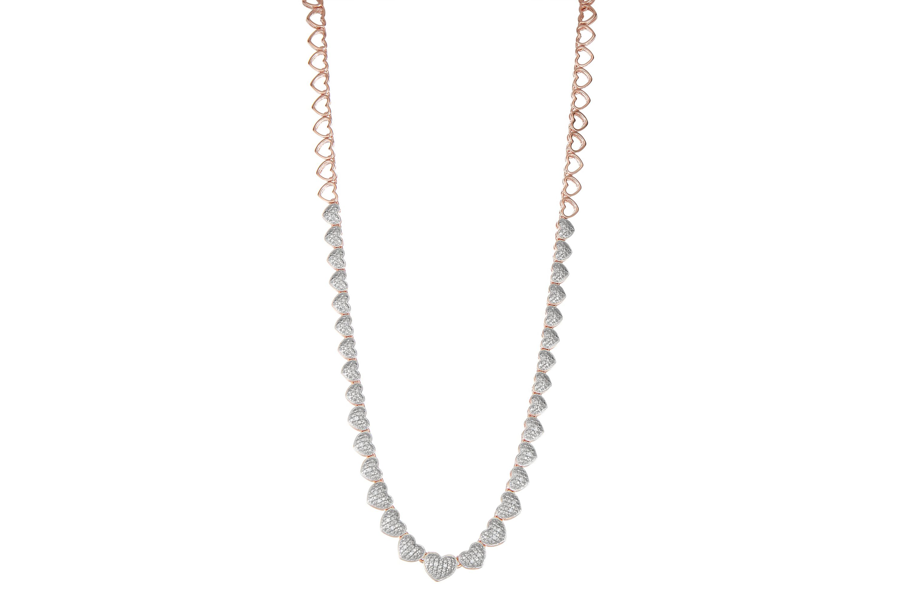 1/10 cttw Diamond Heart Tennis Necklace in 14k Rose Gold Plated Sterling Silver