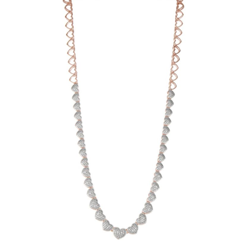 1/10 cttw Diamond Heart Tennis Necklace in 14k Rose Gold Plated Sterling Silver