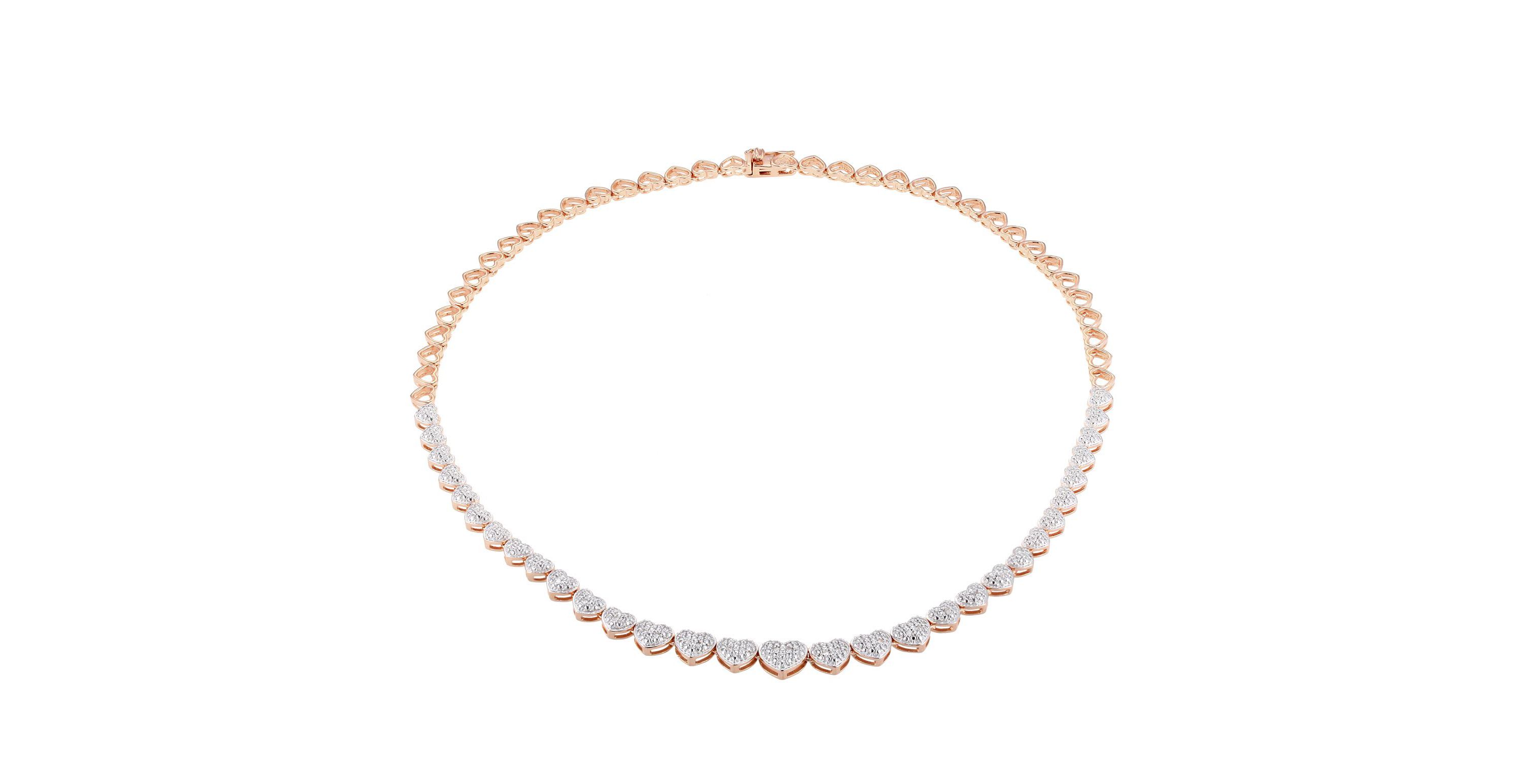 1/10 cttw Diamond Heart Tennis Necklace in 14k Rose Gold Plated Sterling Silver