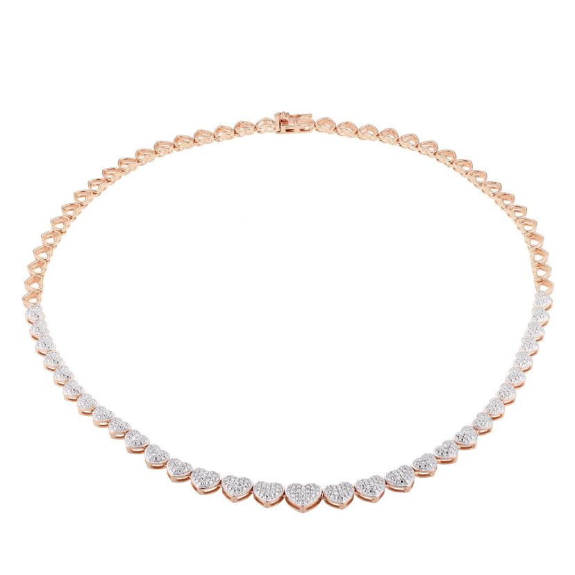 1/10 cttw Diamond Heart Tennis Necklace in 14k Rose Gold Plated Sterling Silver