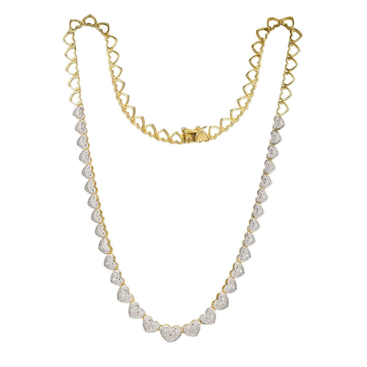 1/10 cttw Diamond Heart Tennis Necklace in 18k Yellow Gold Plated Sterling Silver