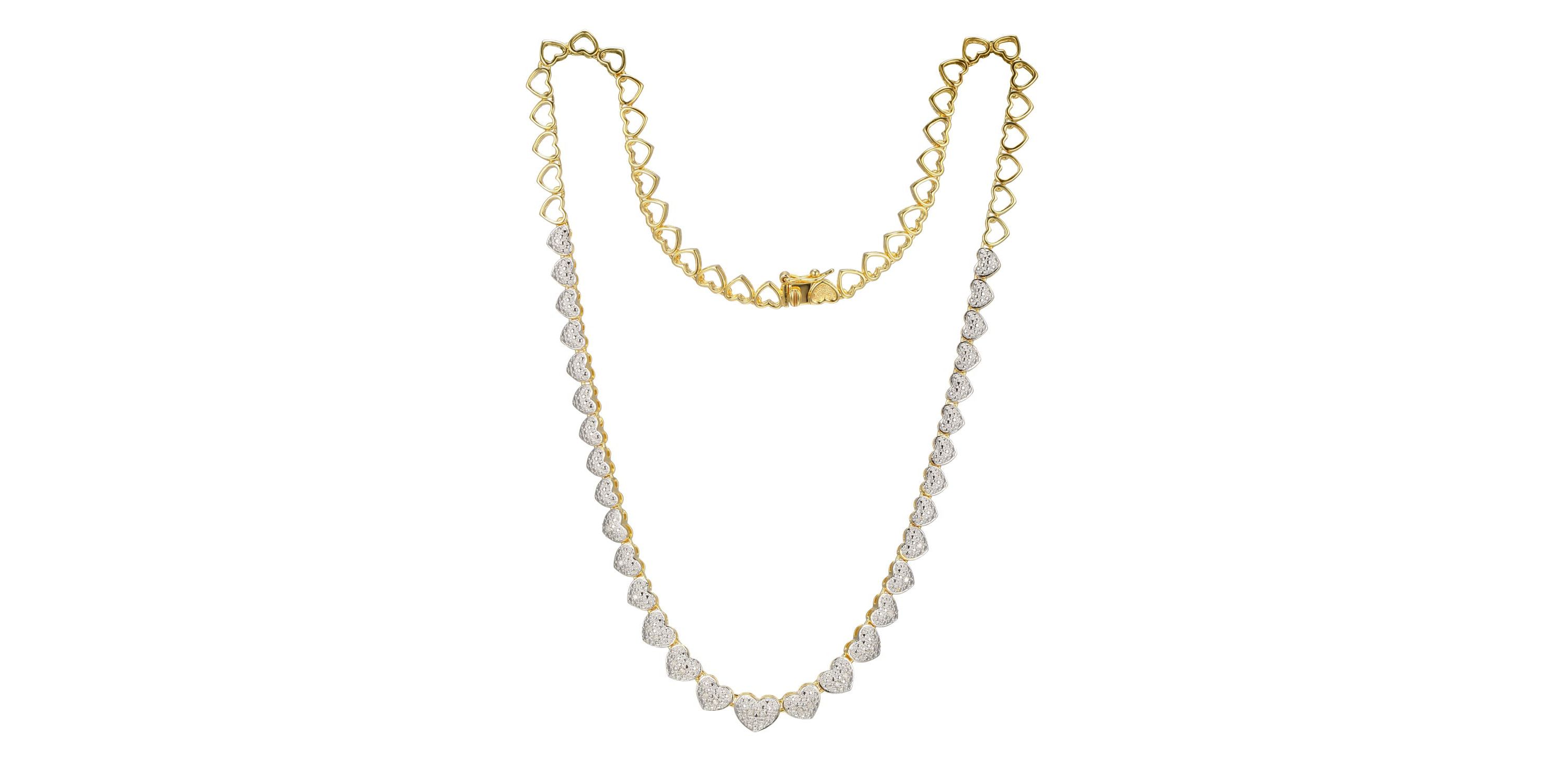 1/10 cttw Diamond Heart Tennis Necklace in 18k Yellow Gold Plated Sterling Silver