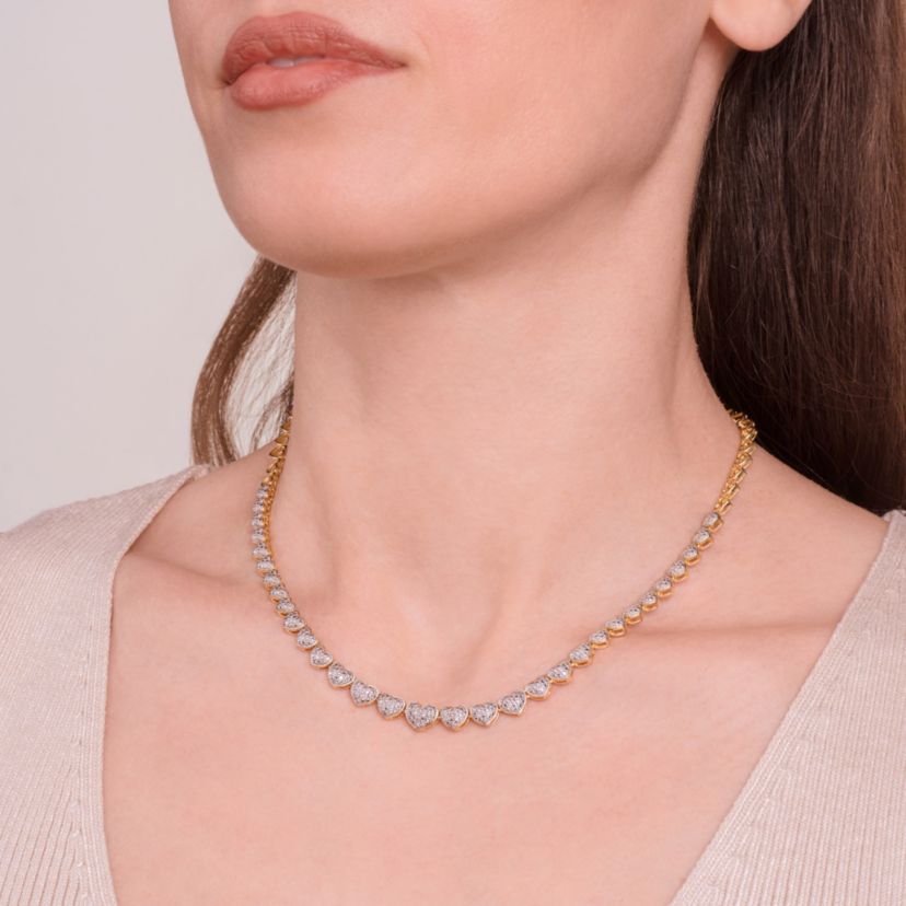 1/10 cttw Diamond Heart Tennis Necklace in 18k Yellow Gold Plated Sterling Silver