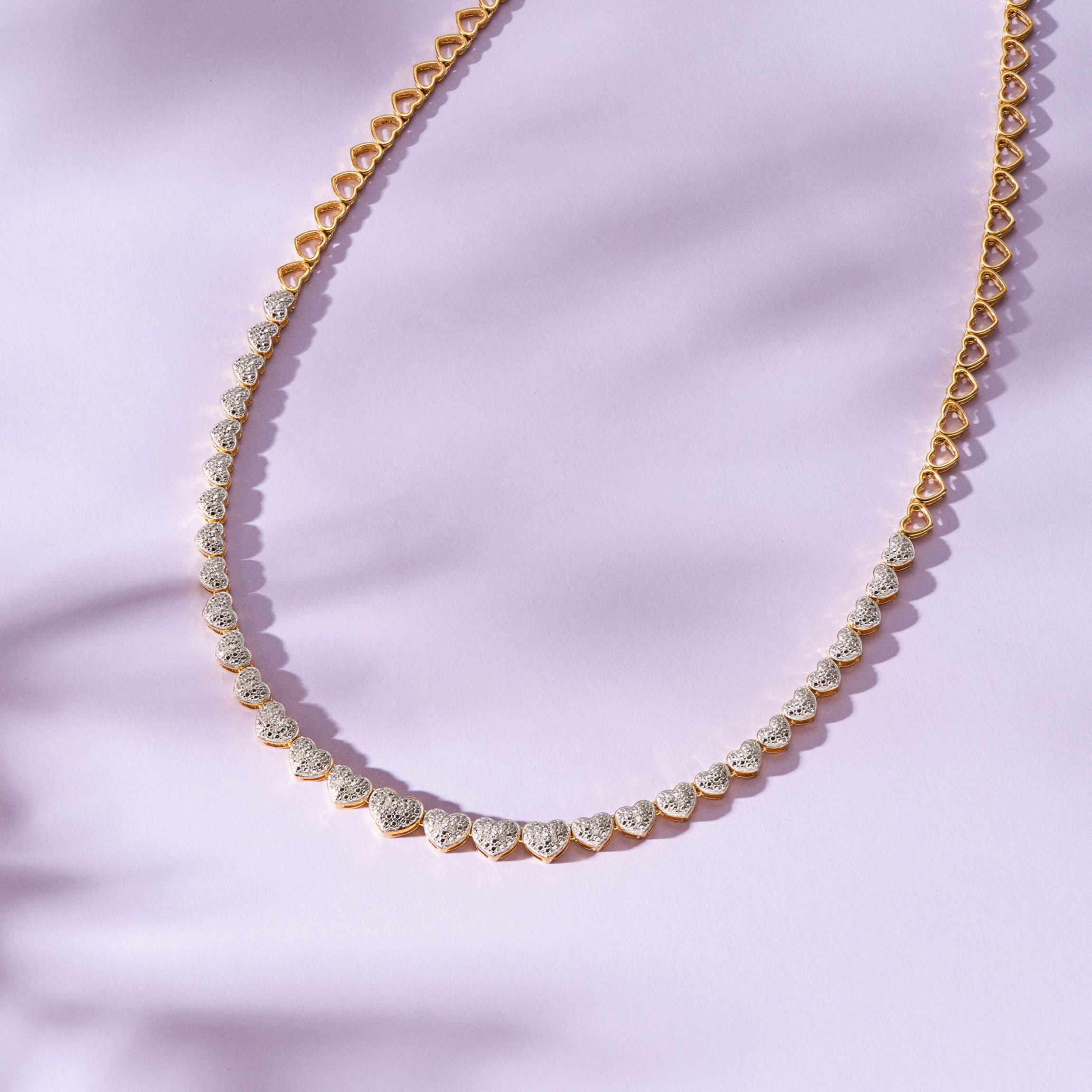 1/10 cttw Diamond Heart Tennis Necklace in 18k Yellow Gold Plated Sterling Silver