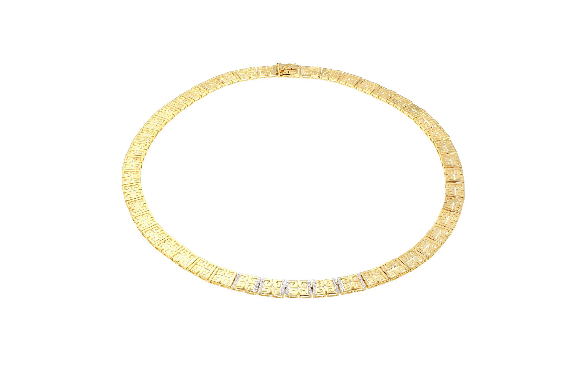 1/10 cttw Diamond Greek Key Necklace in 18k Yellow Gold Plated Sterling Silver