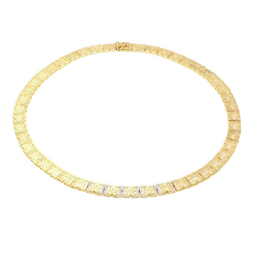 1/10 cttw Diamond Greek Key Necklace in 18k Yellow Gold Plated Sterling Silver