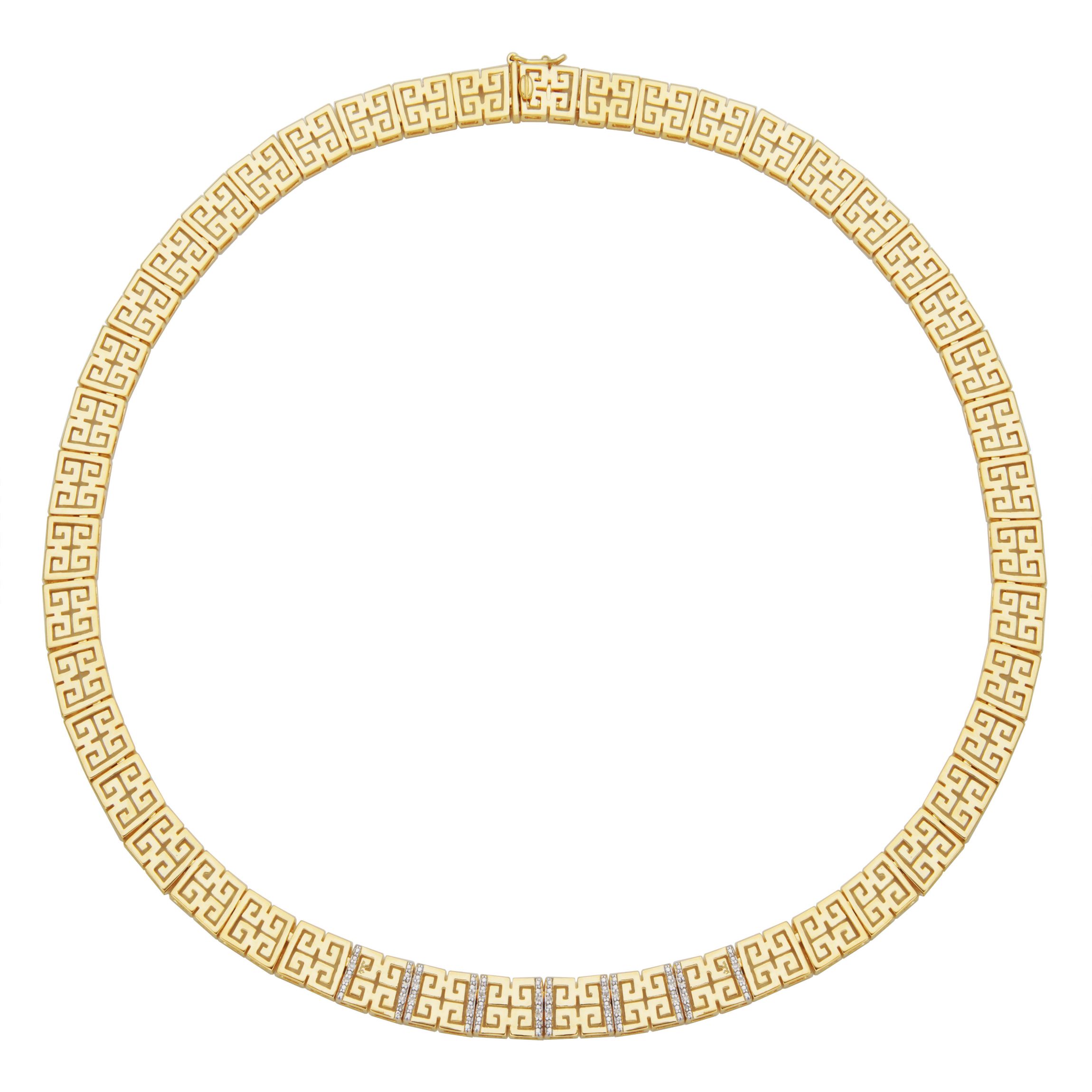 1/10 cttw Diamond Greek Key Necklace in 18k Yellow Gold Plated Sterling Silver